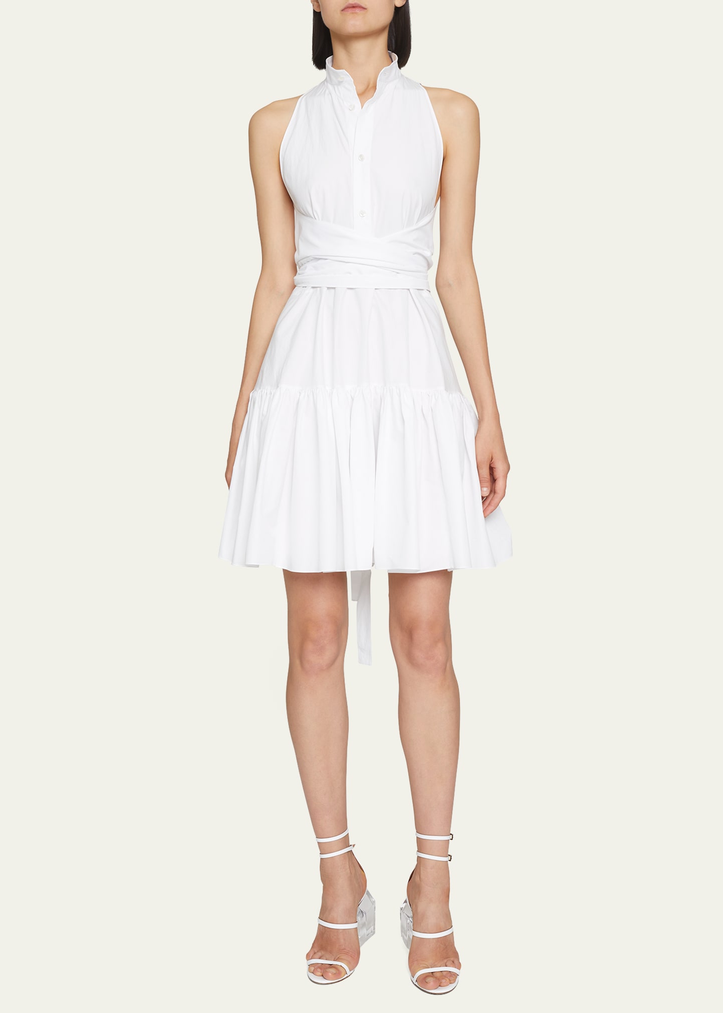 ALAÏA POPLIN TIE-WAIST MINI DRESS