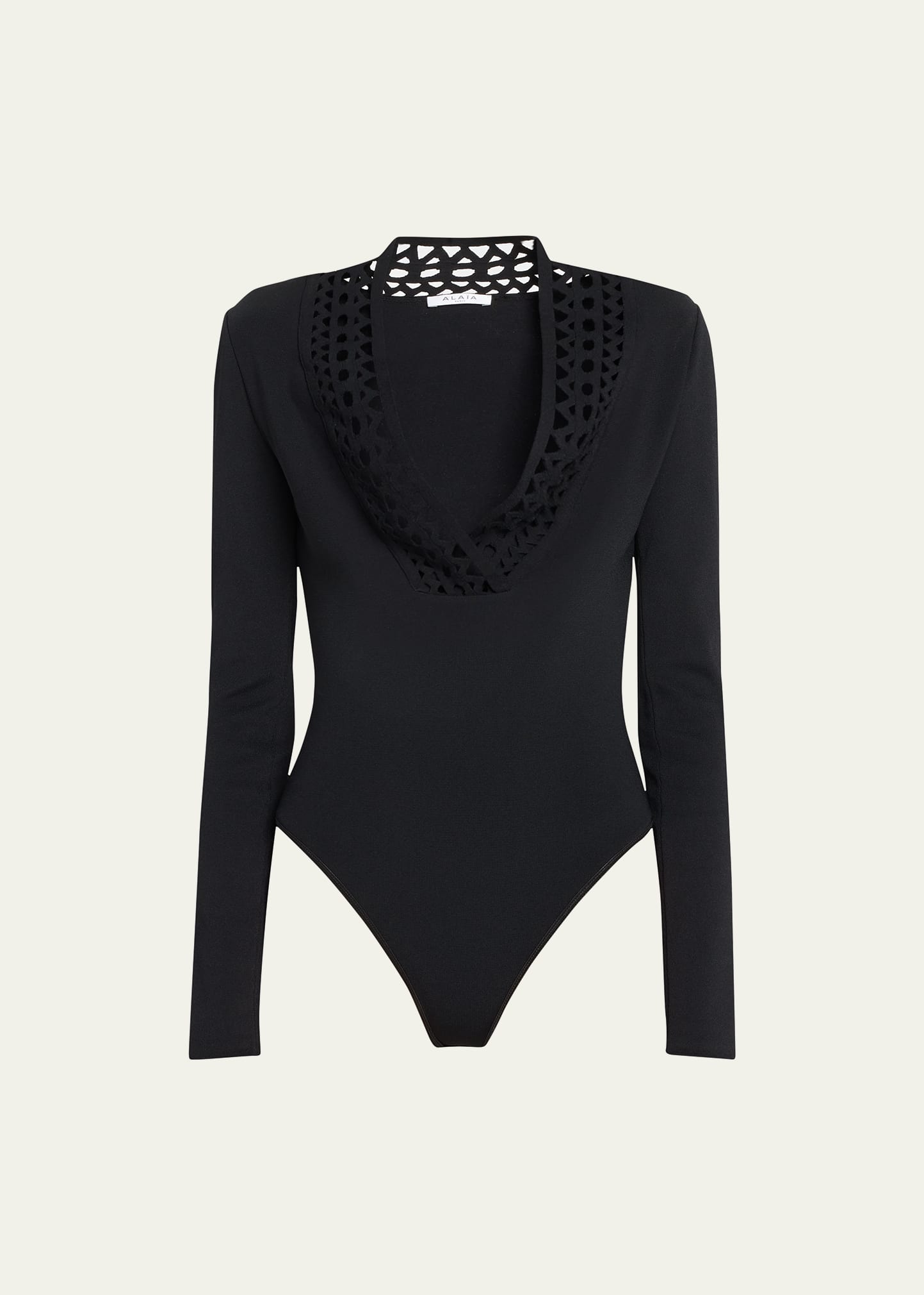 Alaïa Cutout V-neck Bodysuit In Noir Alaia
