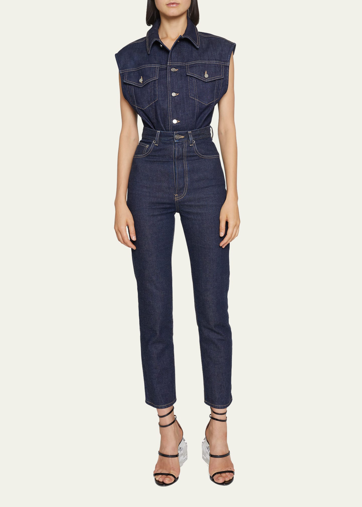 Button-Front Denim Bodysuit