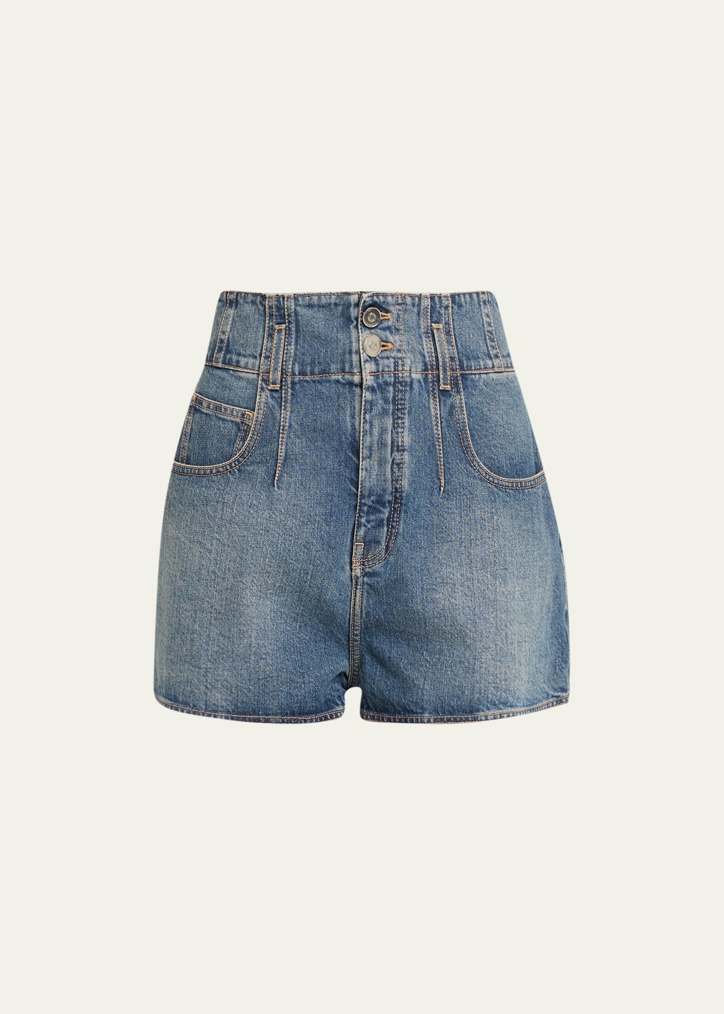 Shop Alaïa High-waisted Denim Shorts In Bleu Vintage