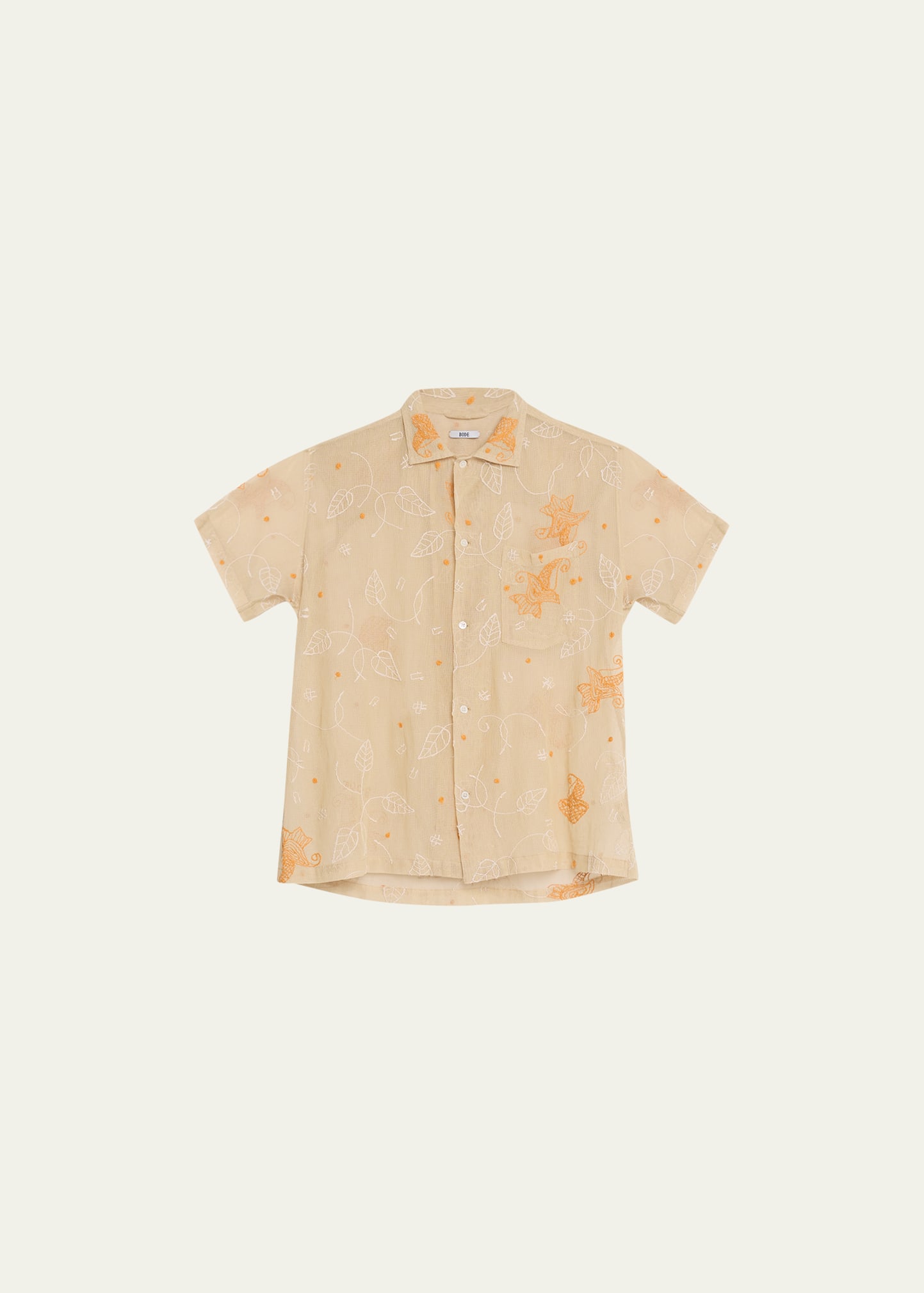 Bode Lilium Mesh Embroidered Shirt In Orange Multi
