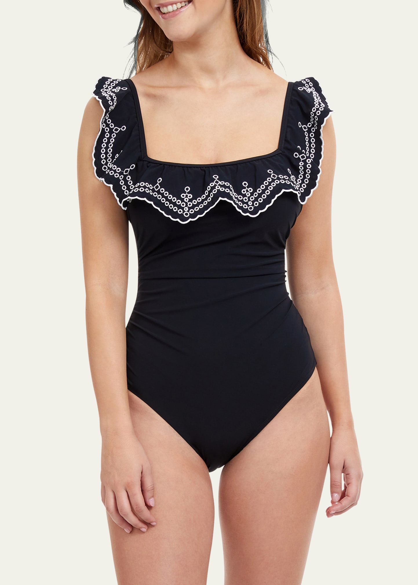 Lola Square-Neck Ruffle One-Piece Swimsuit