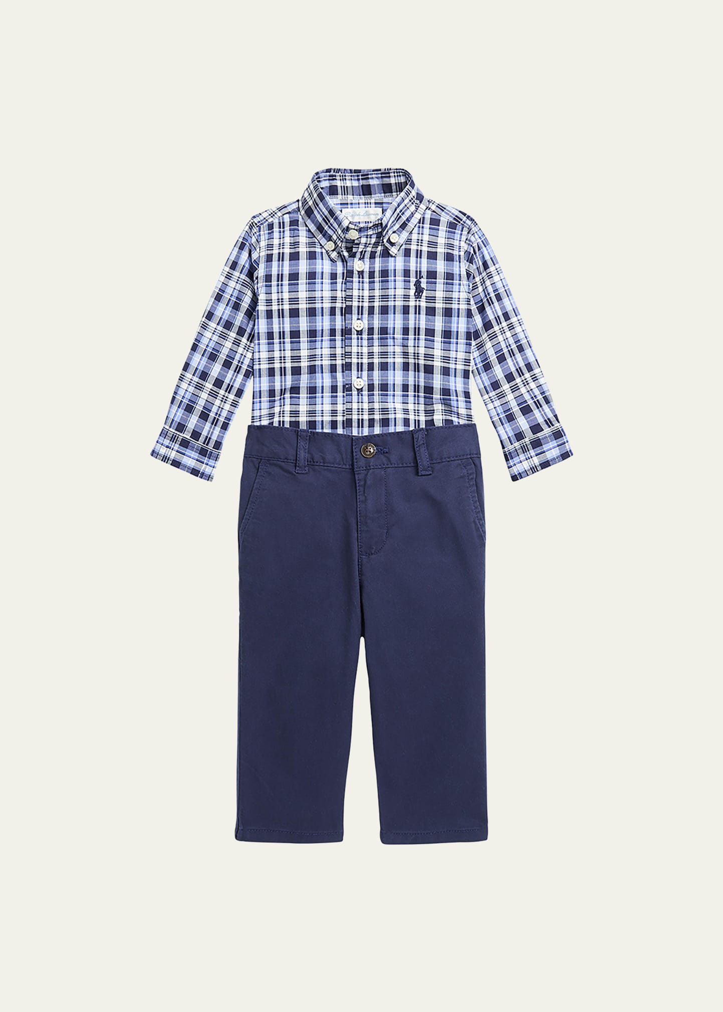 Boy's Plaid Shirt W/ Chino Pants Set, Size 3M-24M
