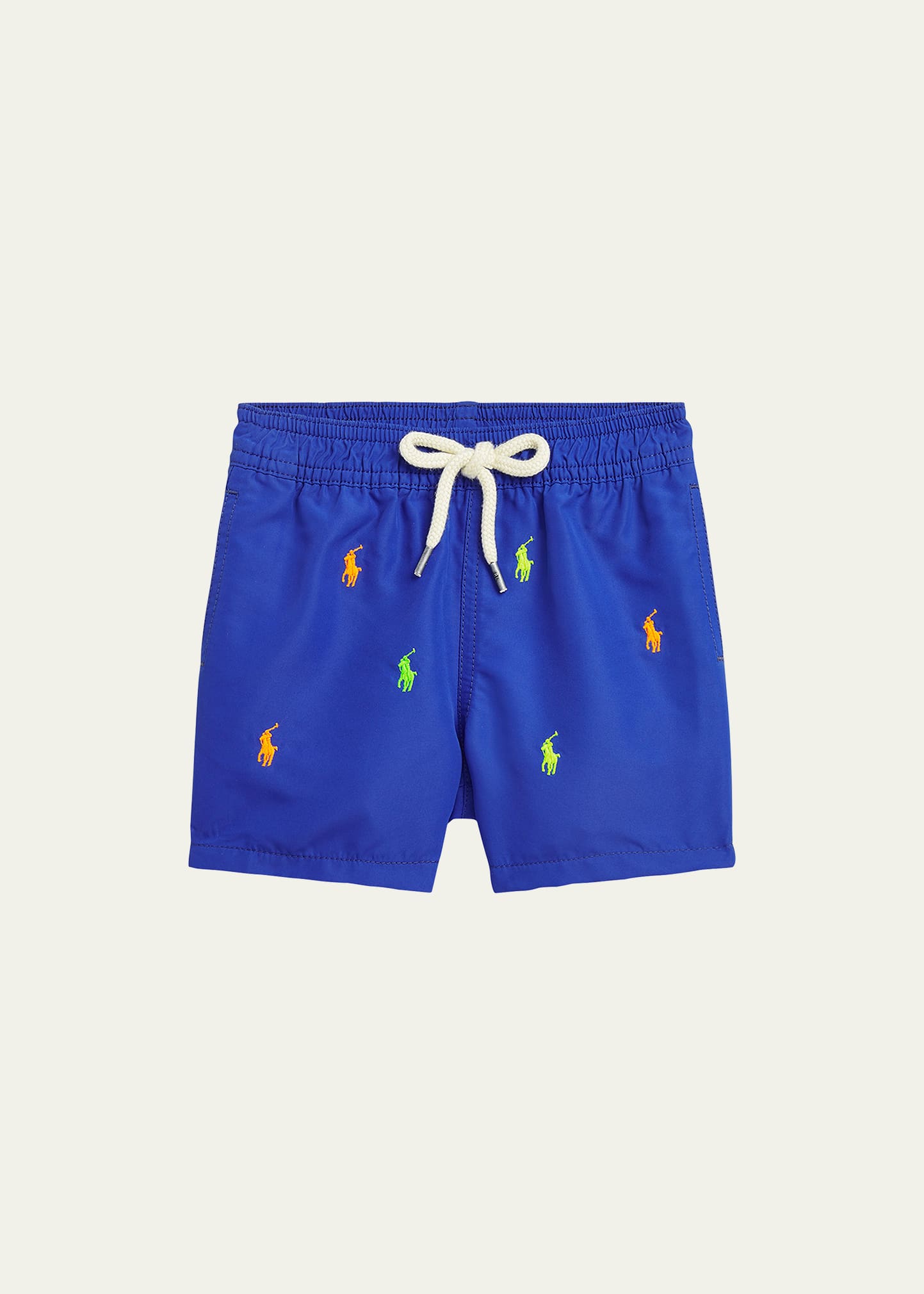 Boy's Traveler Multicolor Embroidered Pony Swim Trunks, Size 3M-24M