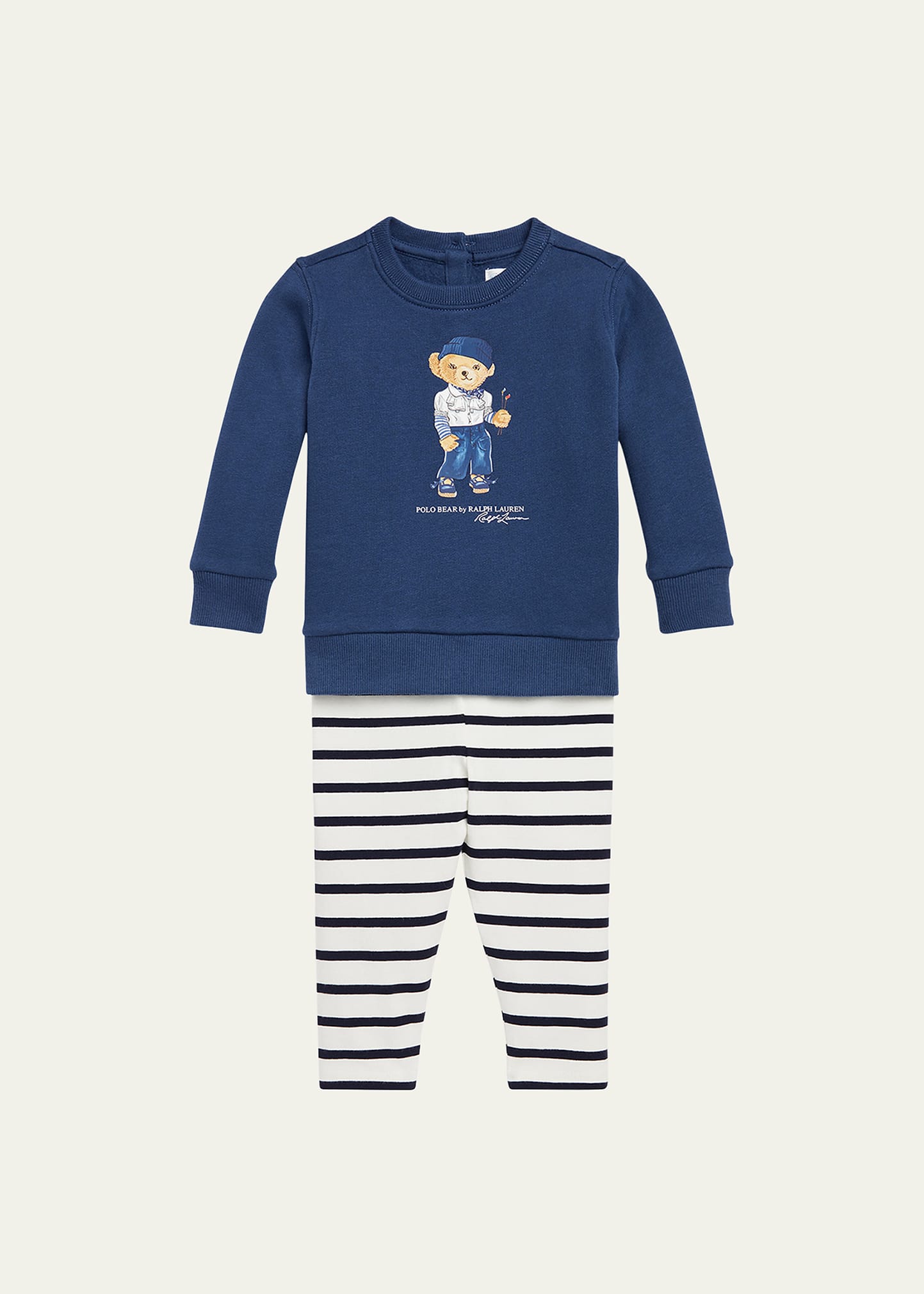 Girl's Artsy Polo Bear Sweatshirt W/ Striped Leggings, Size 3M-24M