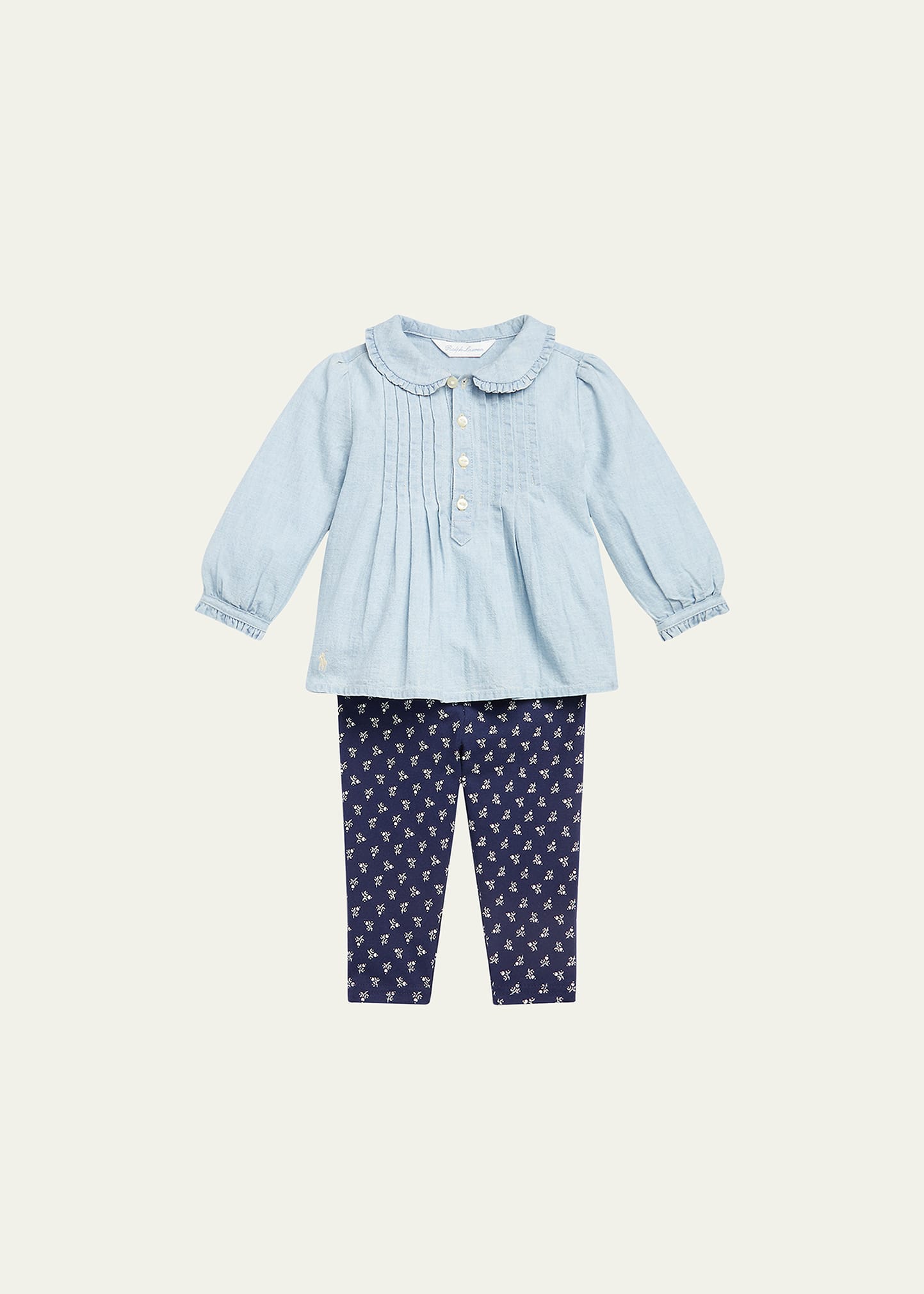 Girl's Chambray Top W/ Floral Leggings, Size 3M-24M