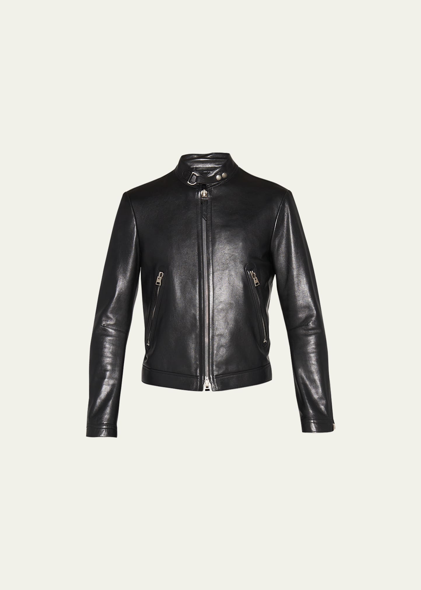 Shop Tom Ford Men's Soft Leather Biker Jacket In Black