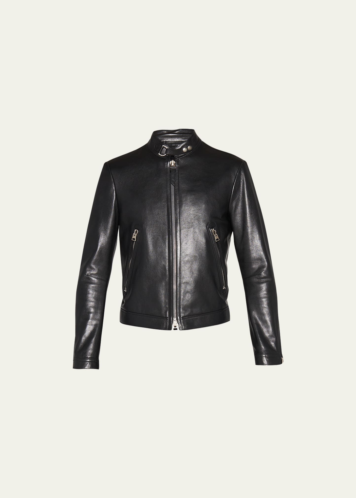 Tom Ford Zip-front Leather Jacket In Black