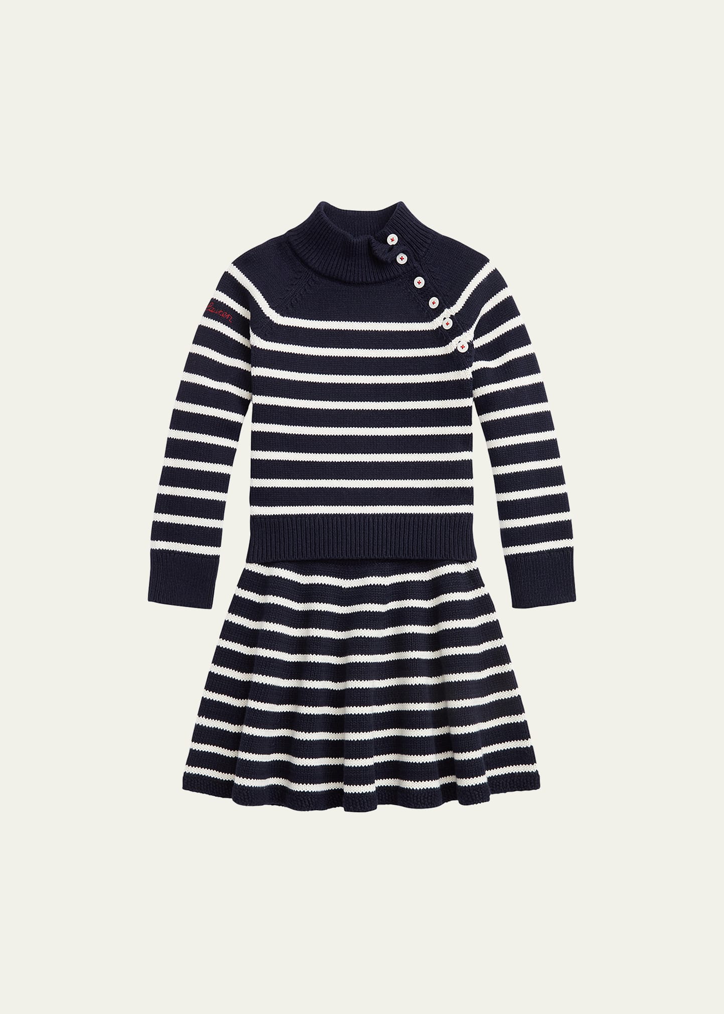 Girl's Two-Piece Nautical Striped Sweater & Skirt Set, Size 4-6X