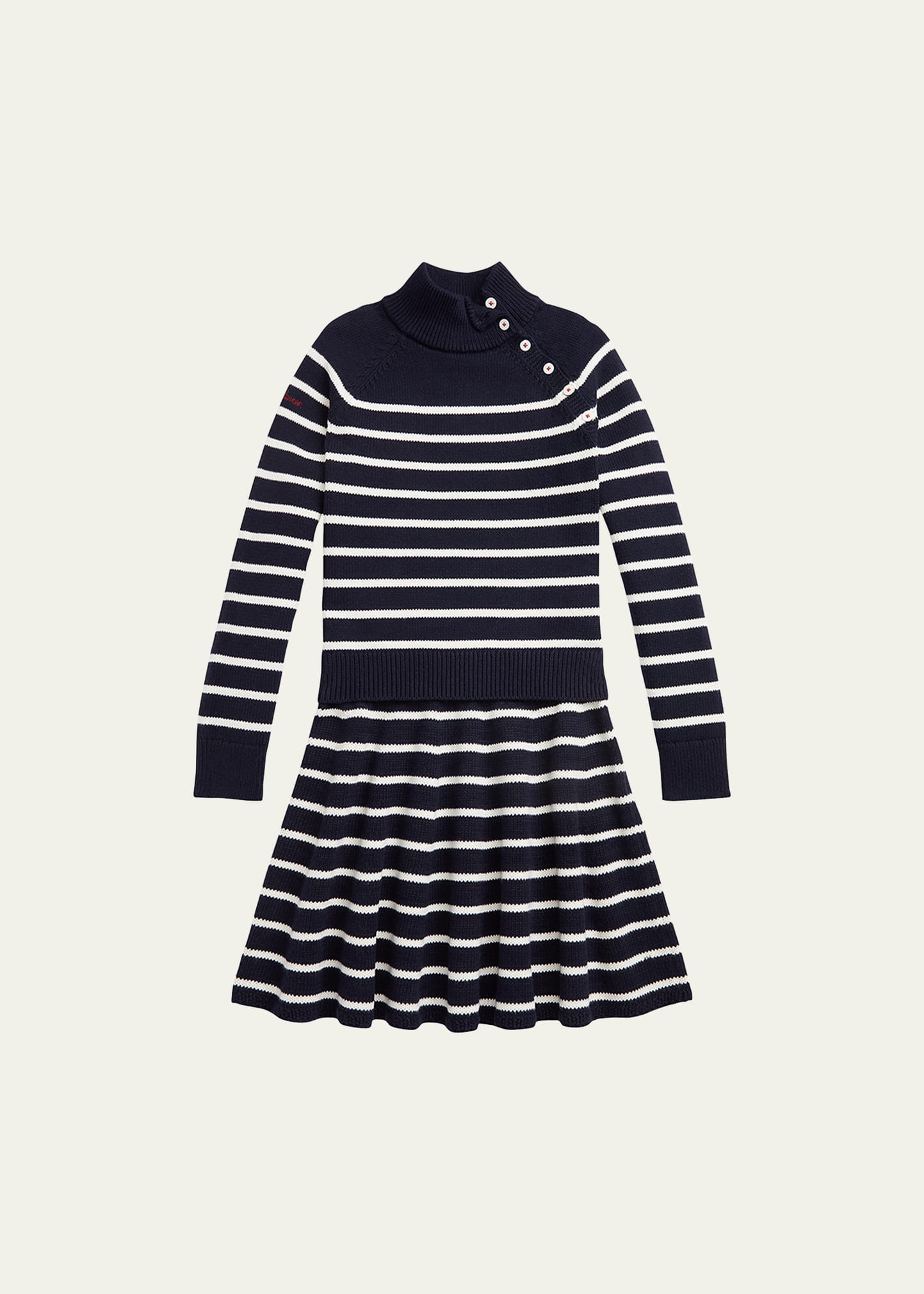 Girl's Two-Piece Nautical Striped Sweater & Skirt Set, Size S-XL