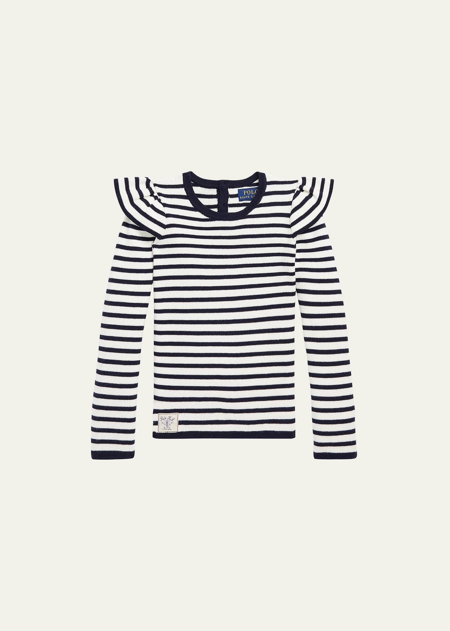 Girl's Striped Ruffle Trim Sweater, Size 2-4