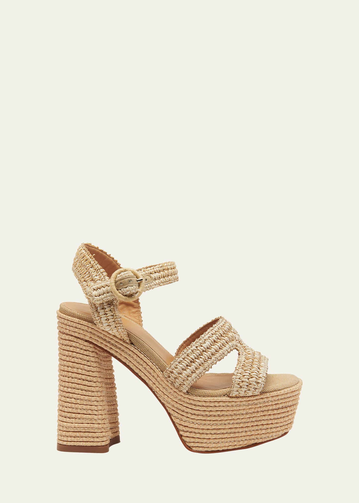 Castaã±er Adriana Raffia Platform Sandals In Natural