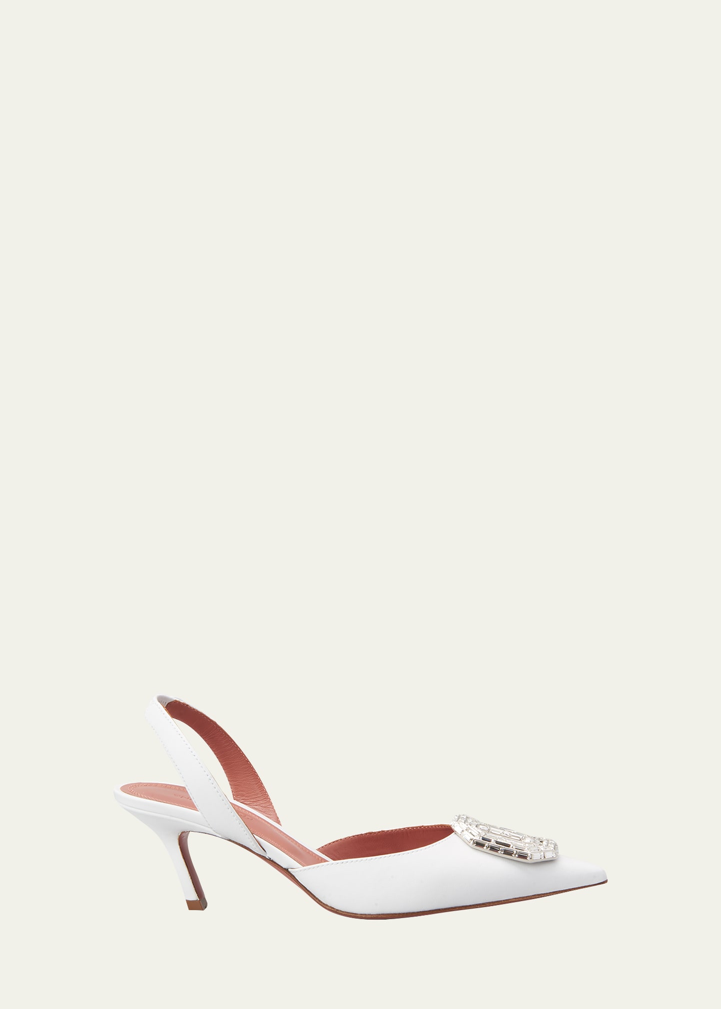 Amina Muaddi Rosie Leather Crystal Bow Slingback Pumps In White