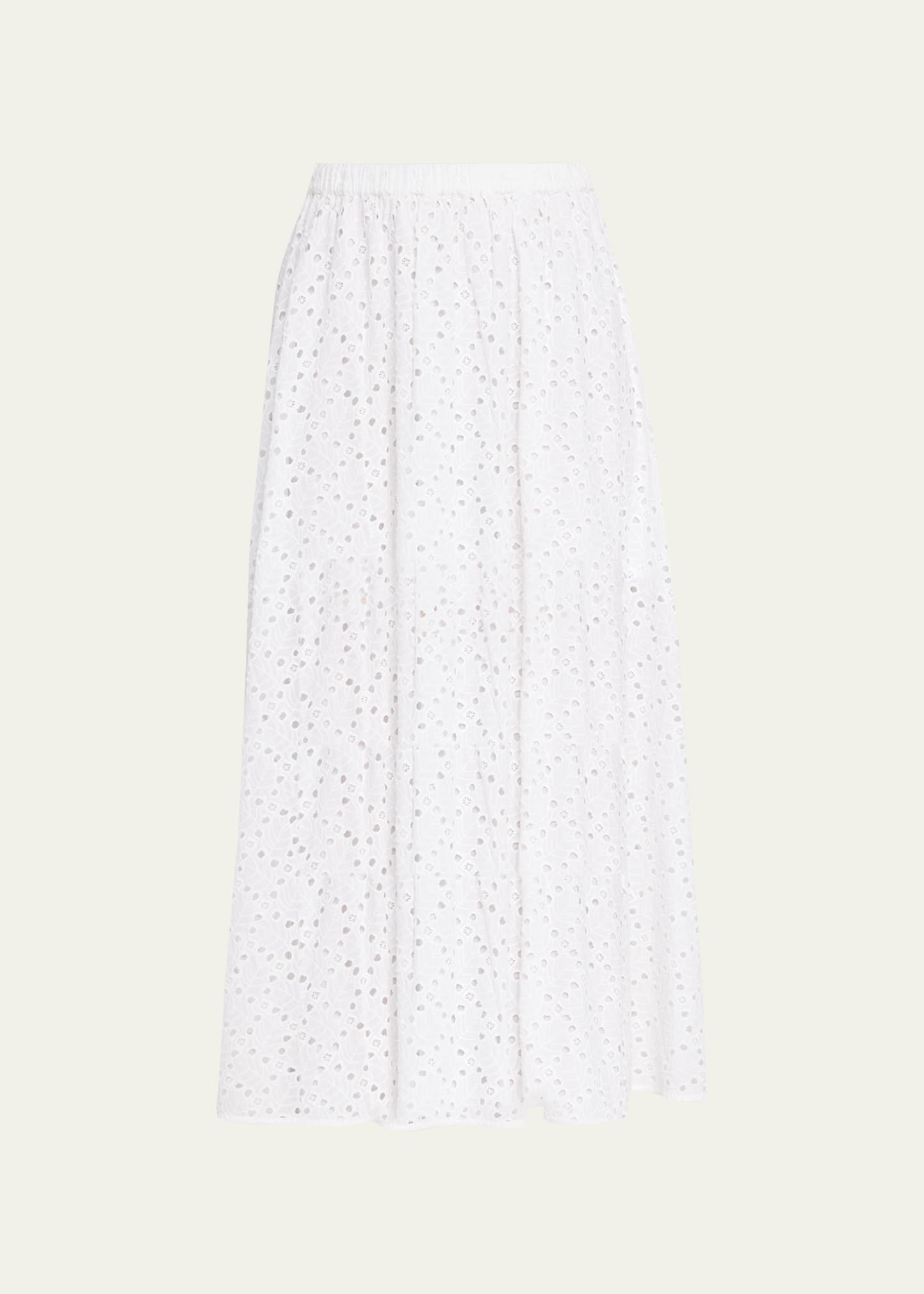 Shop Tanya Taylor Sienna Embroidered Eyelet Midi Skirt In White