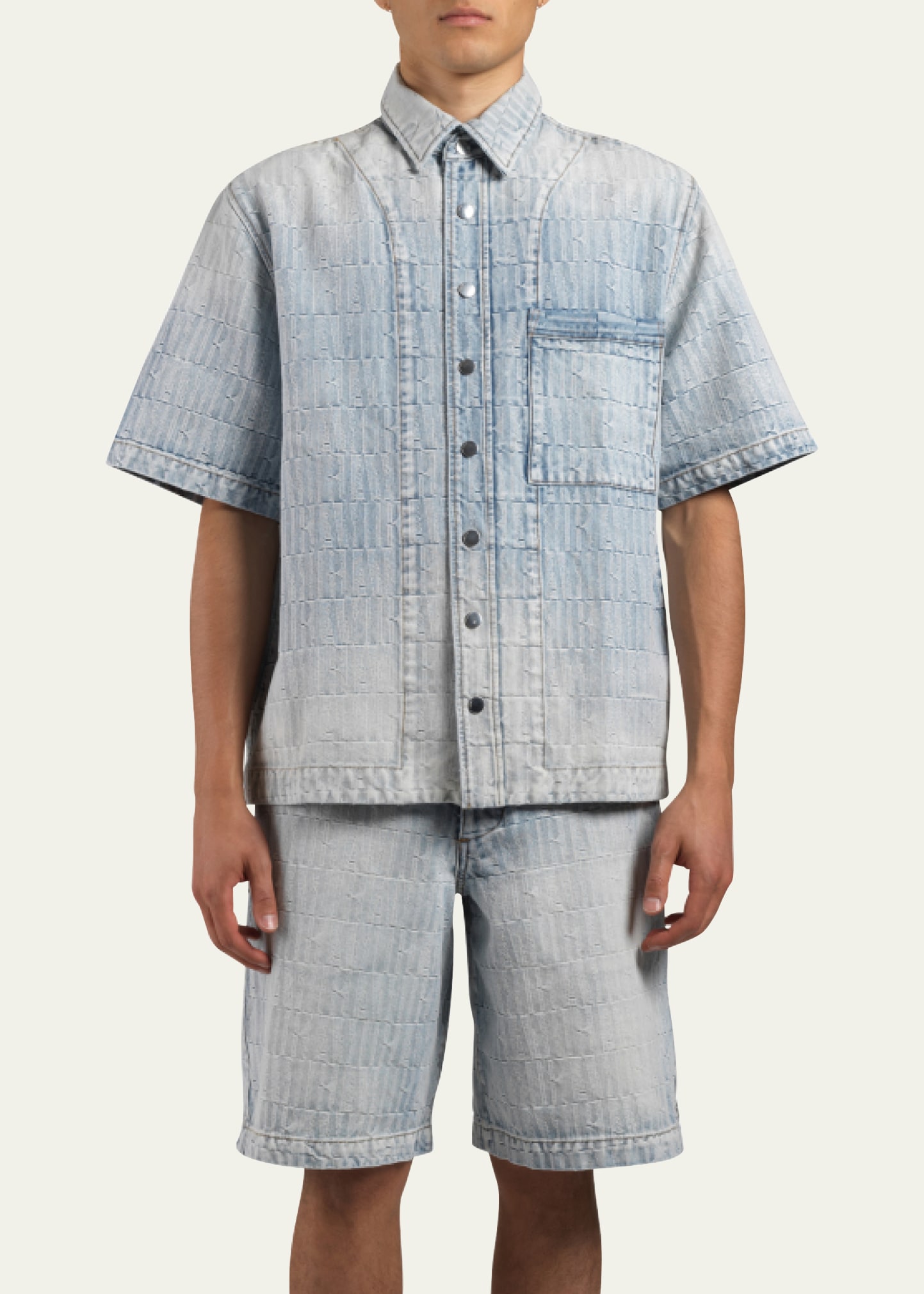 Amiri Denim Jacquard Snap-up Shirt In Indigo