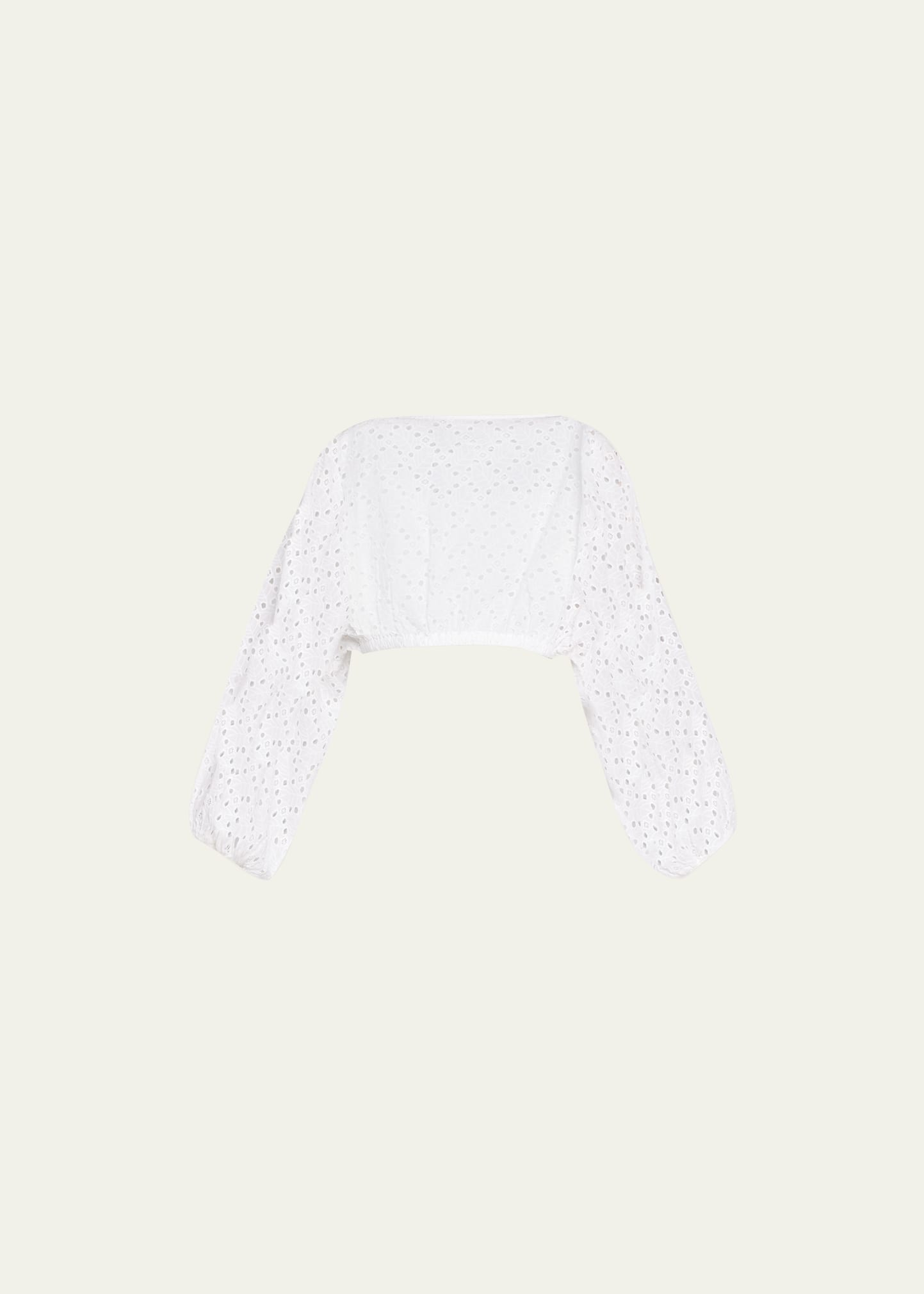 Shop Tanya Taylor Sophia Eyelet Cotton Balloon-sleeve Crop Top In White