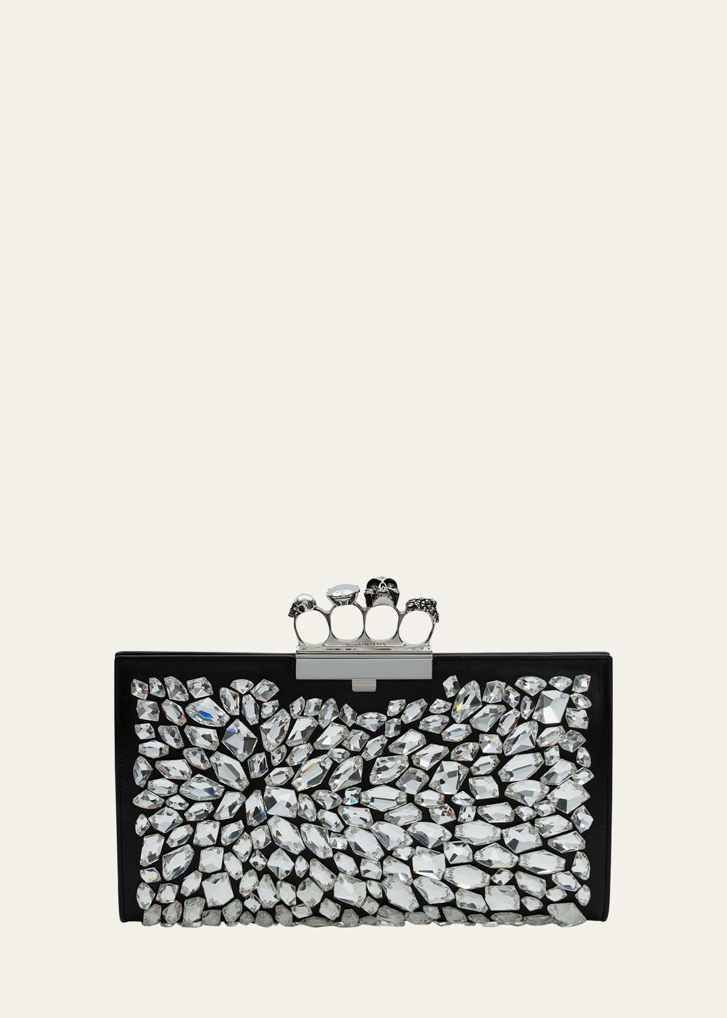 Alexander Mcqueen Four Ring Crystal Flat Pouch Clutch Bag In Black