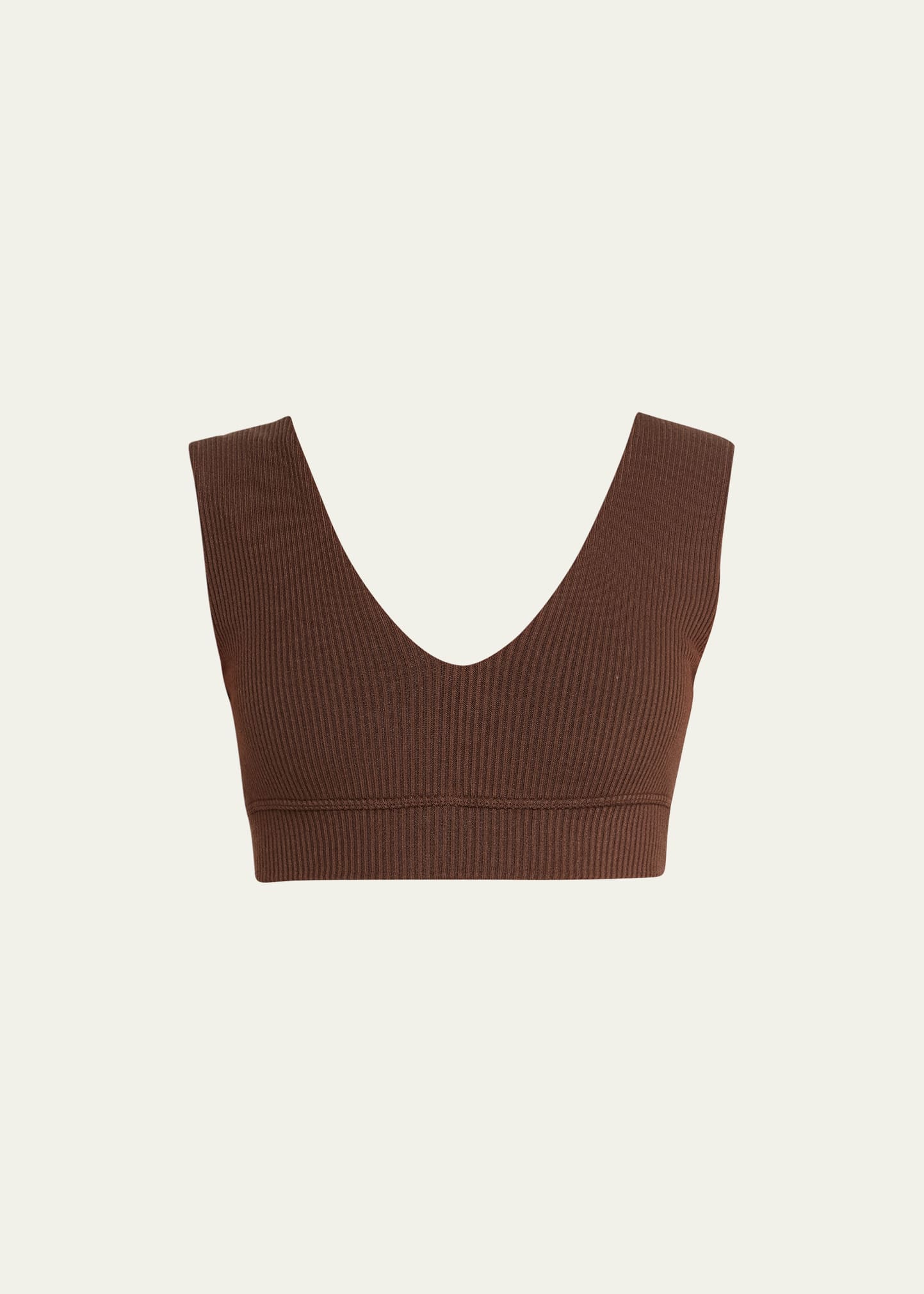 Year Of Ours Rib-knit Deep V-neck Bralette In Dark Oak