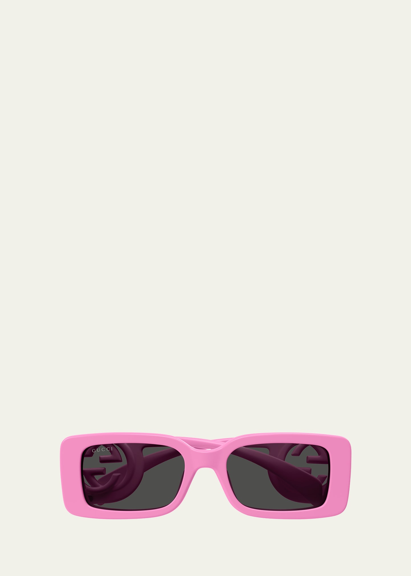 Shop Gucci Monochrome Gg Rectangle Acetate Sunglasses In Shiny Pink