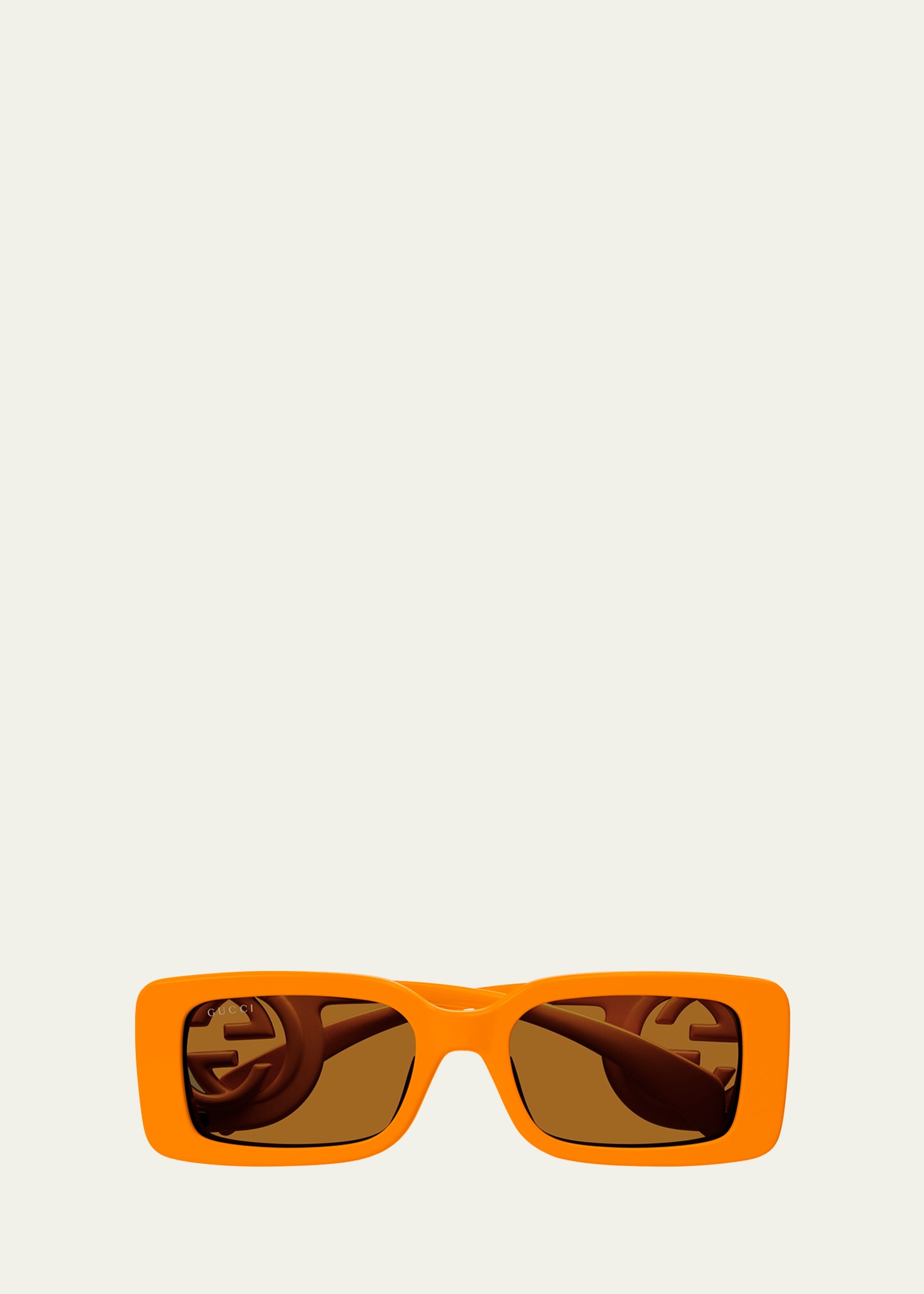 Gucci Monochrome Gg Rectangle Acetate Sunglasses In Shiny Solid Orang