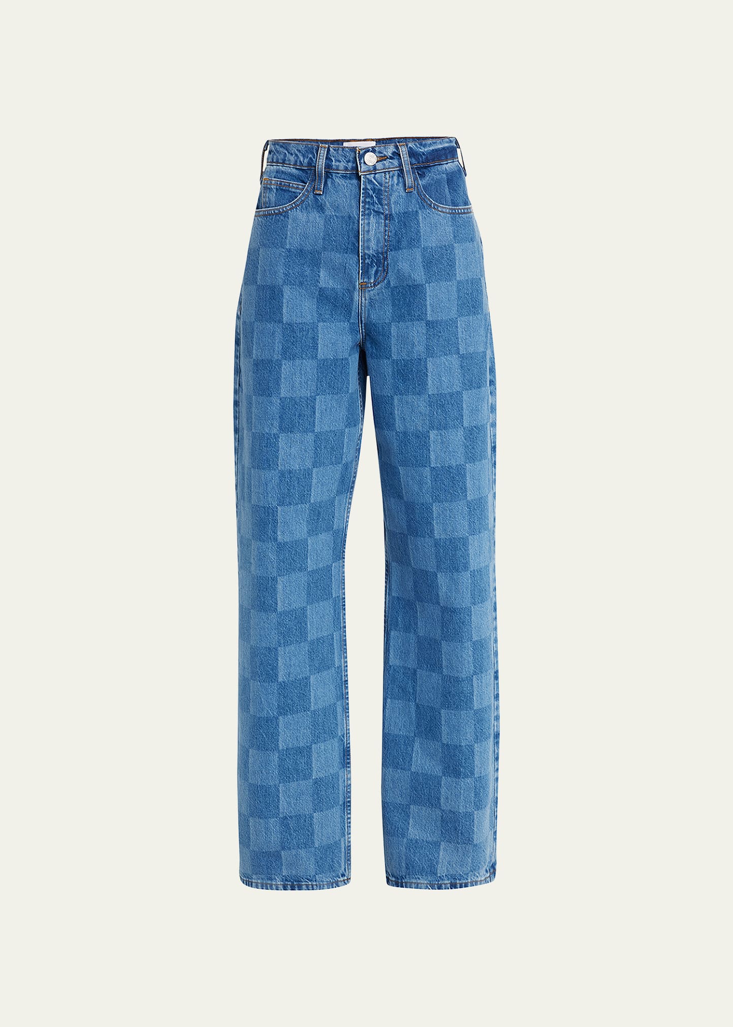 Frame Le High N Tight High-rise Wide-leg Checked Jeans In Indigo Che
