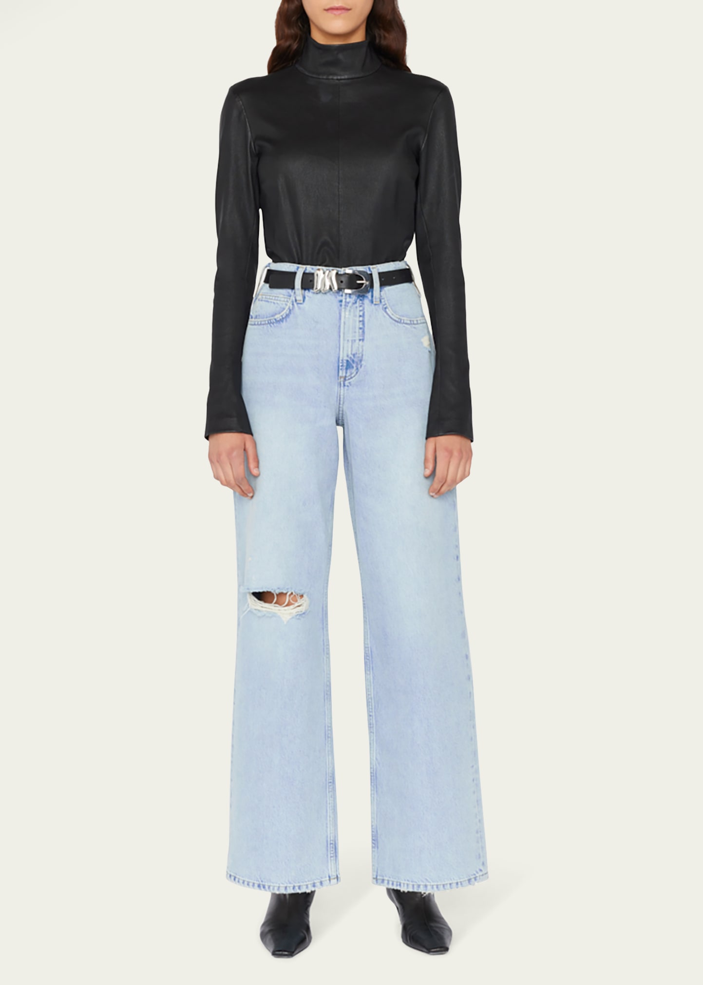 Frame Le High 'n' Tight Ripped Wide Leg Jeans In Bilson Rips