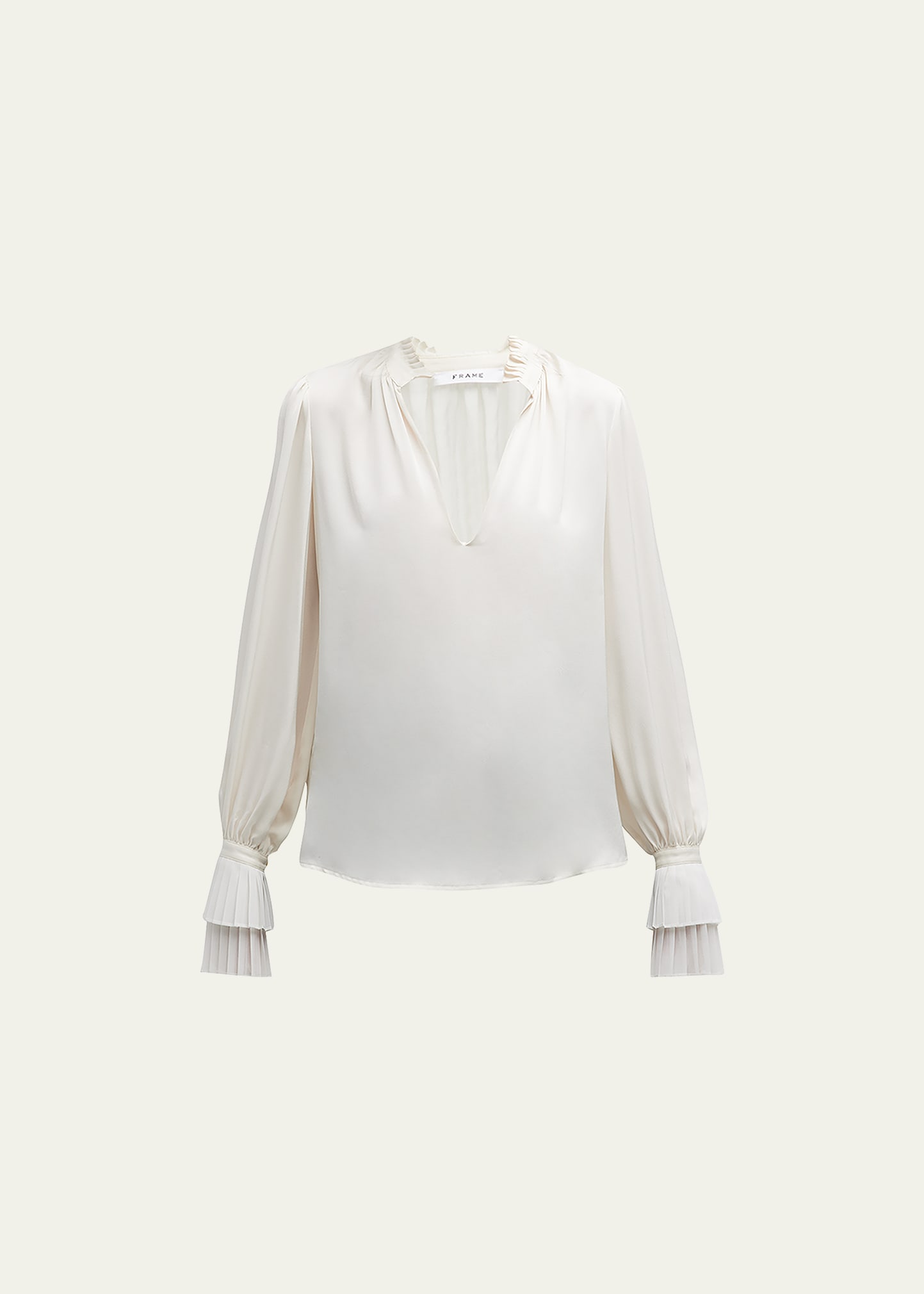 Shop Frame V-neck Pleated Cuff Top In Off White