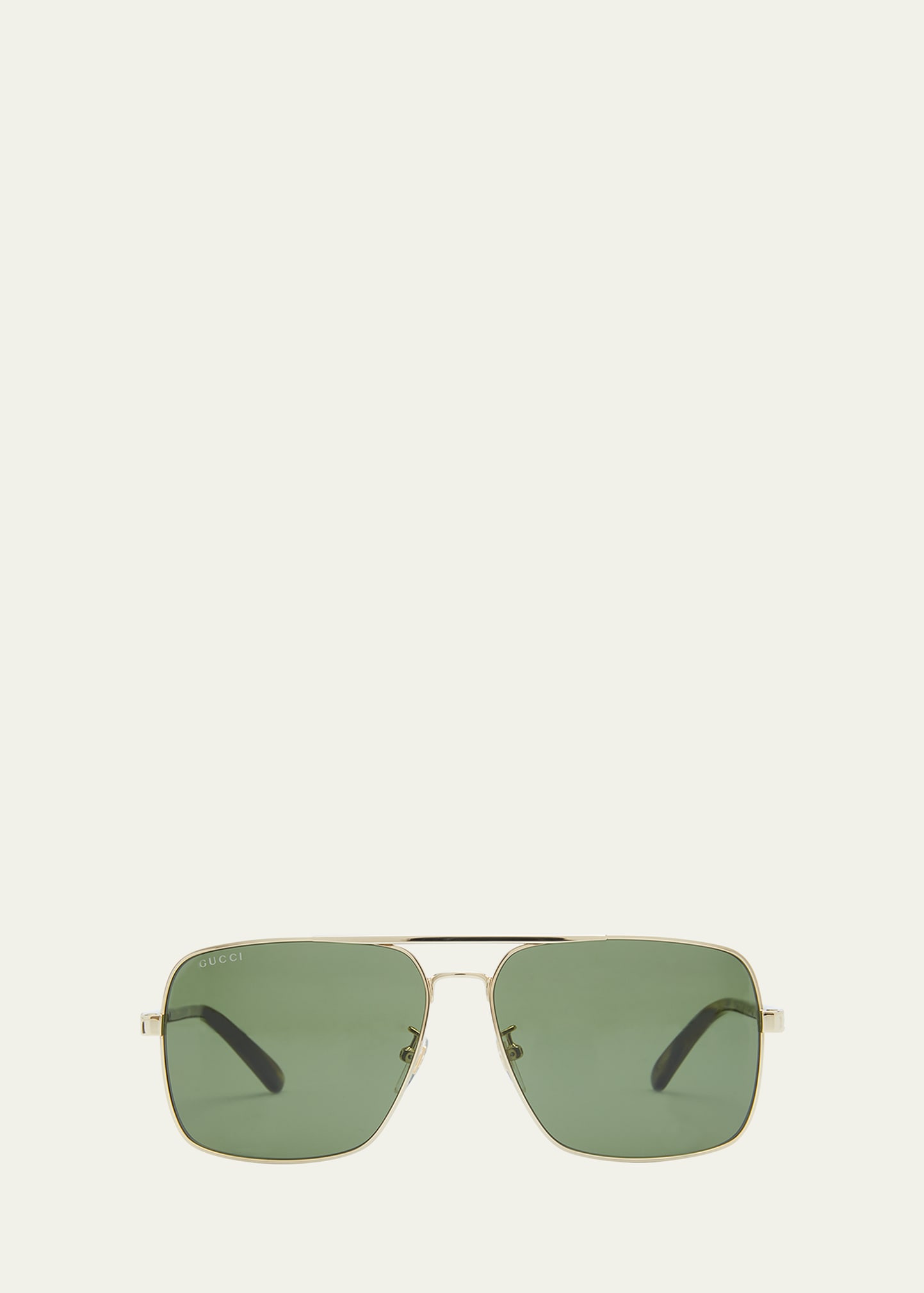 Gucci Men's Stripe Logo Metal Aviator Sunglasses In Gold