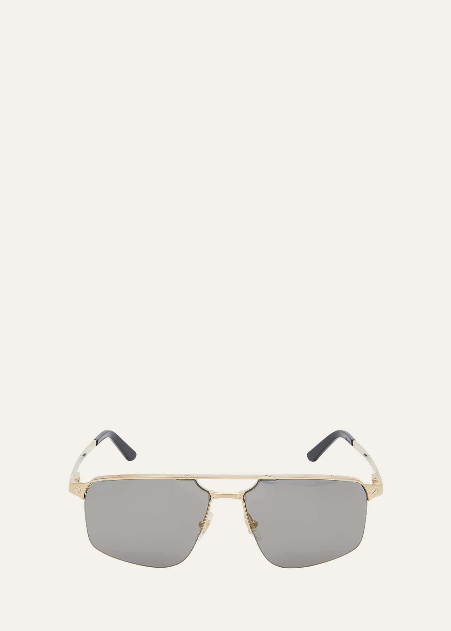 Shop Cartier Men's Square Rimless Metal Sunglasses In 003 Gold