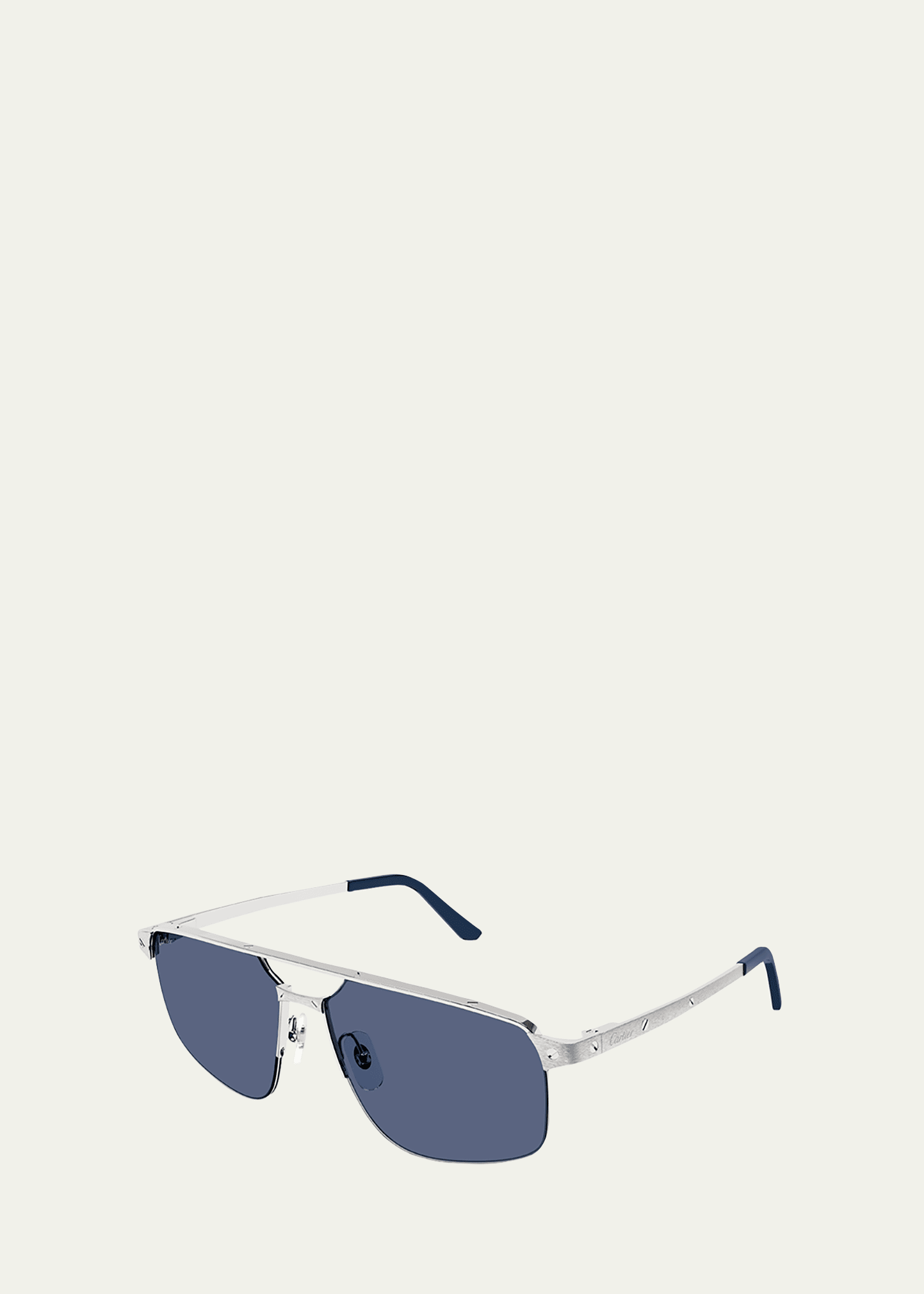 Cartier Men's Santos Evolution 60mm Platinum-plated Navigator Sunglasses In Silver/blue Solid