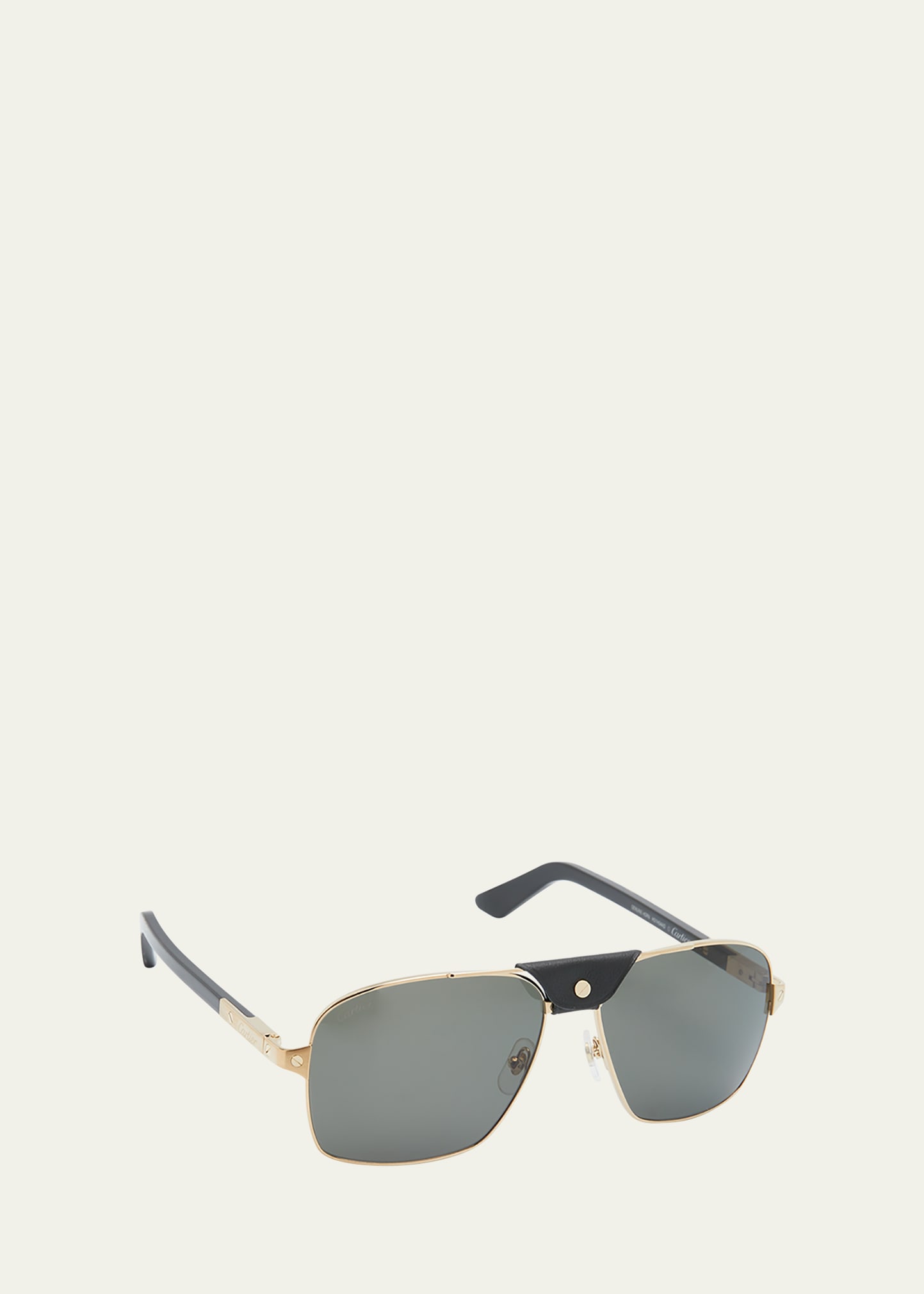 Men's Double-Bridge Aviator Sunglasses with Leather Cover
