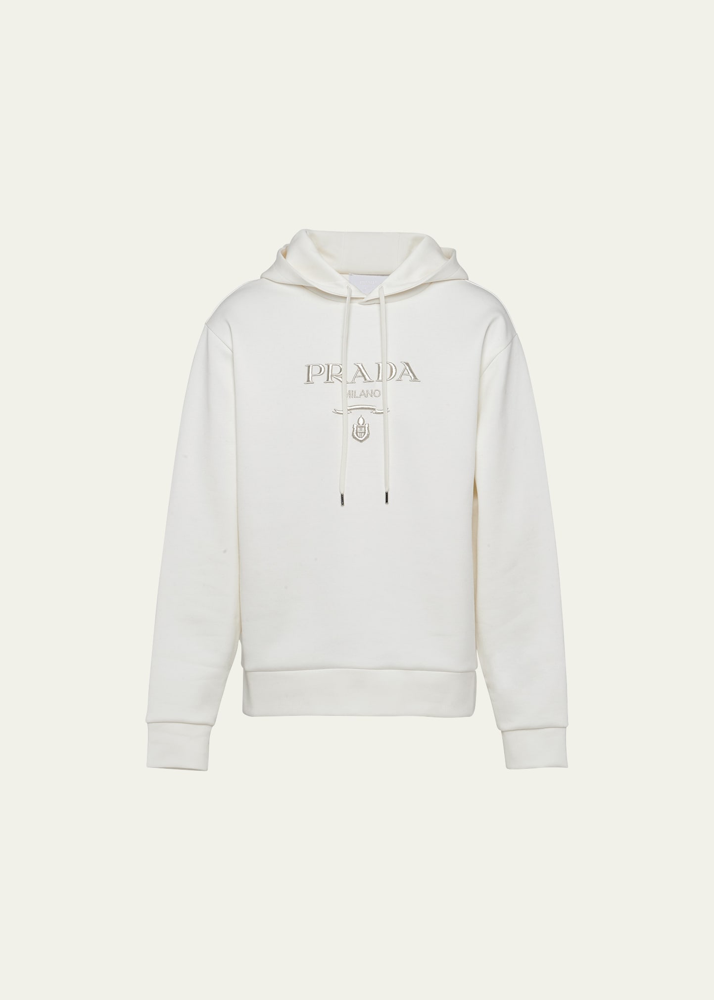 Prada Men's Tech Fleece Embroidered Sweatshirt In Bianco Argento
