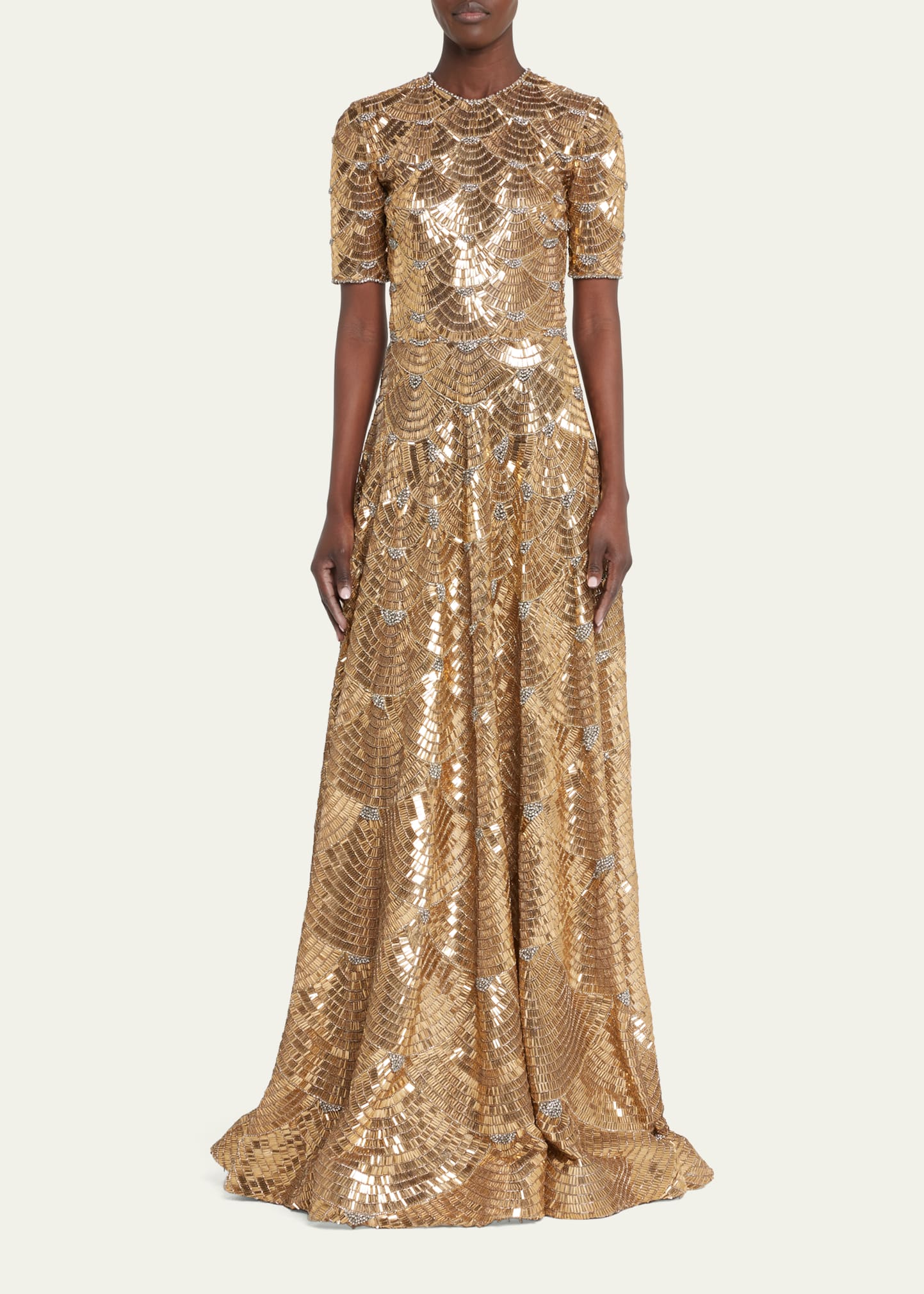 Geometric Sequin Embellished Gown