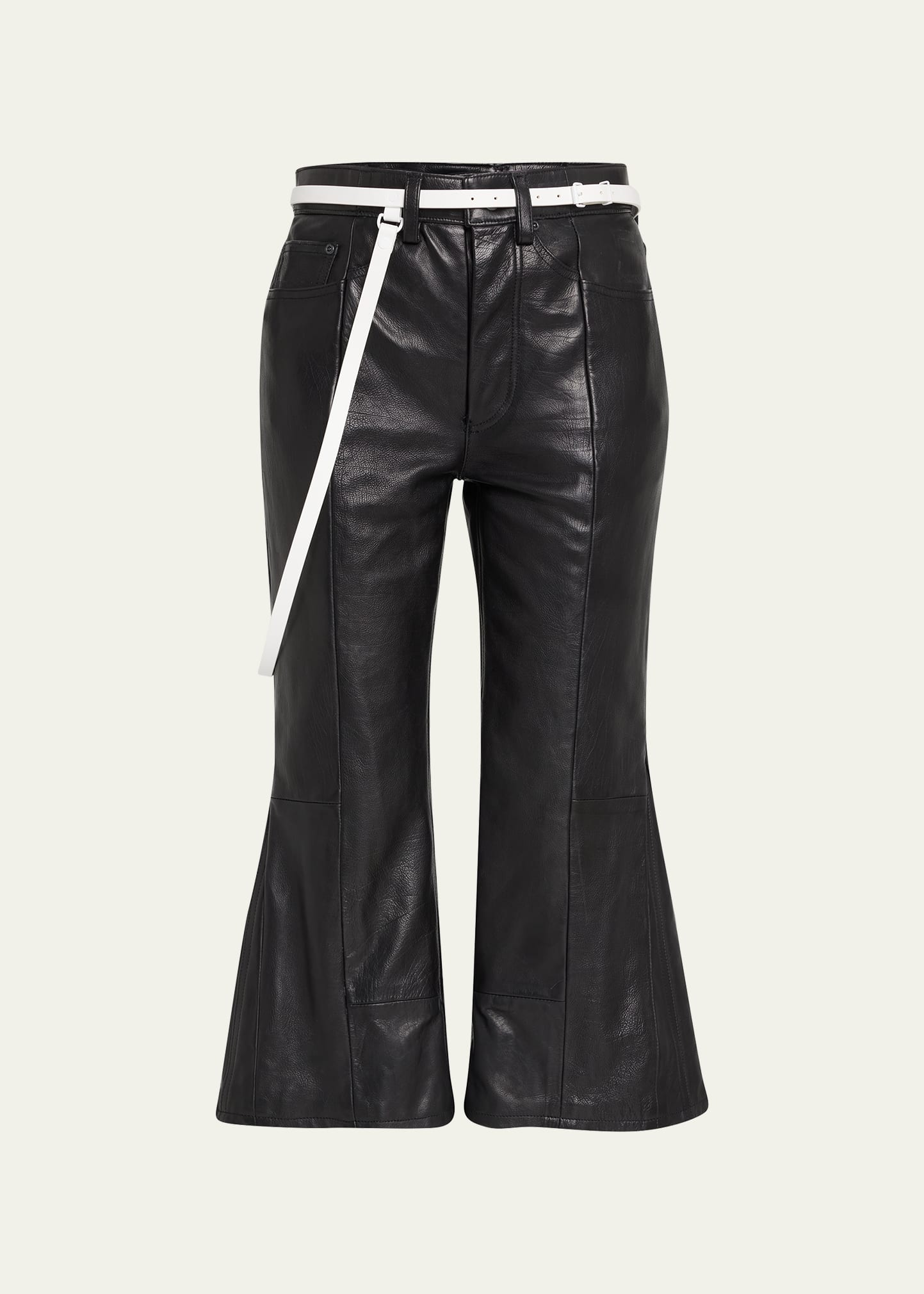 Marc Jacobs Cropped Leather Flare Jeans w/ Long Belt