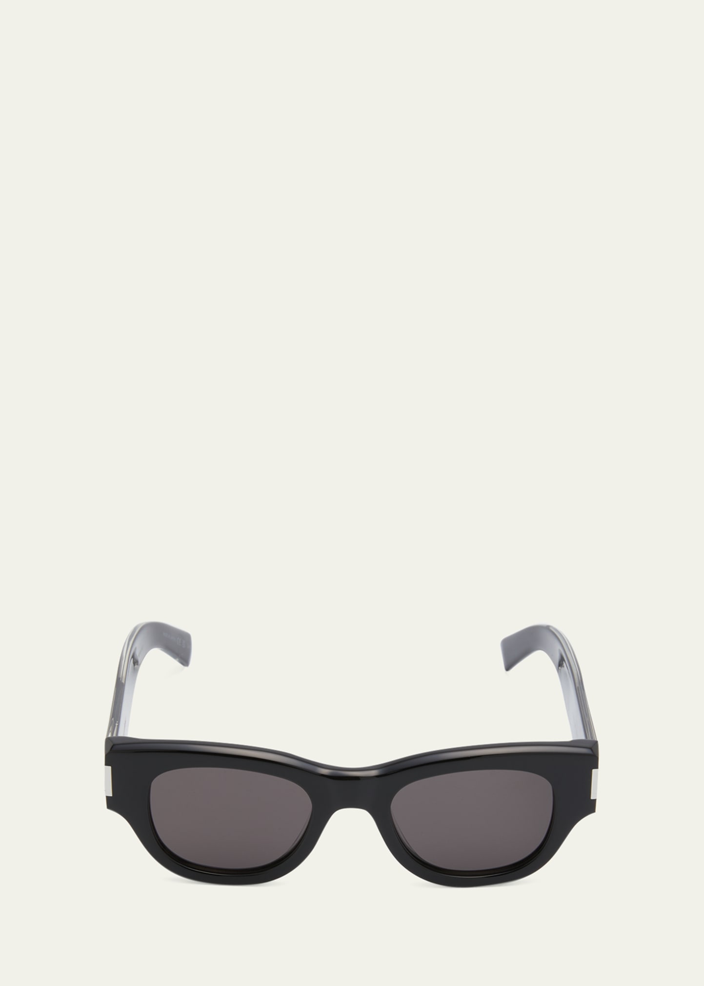 Shop Saint Laurent Engraved Logo Acetate Cat-eye Sunglasses In Shiny Solid Black