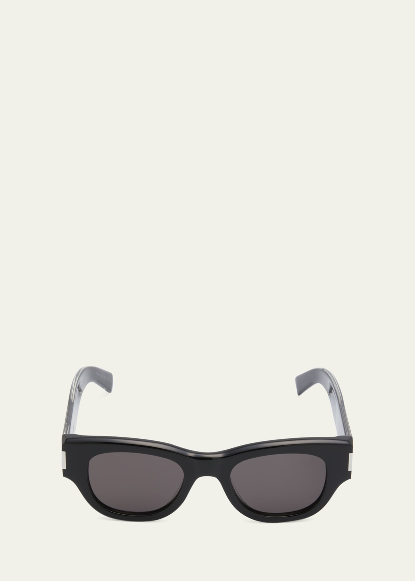Saint Laurent Engraved Logo Acetate Cat-eye Sunglasses In Shiny Solid Black