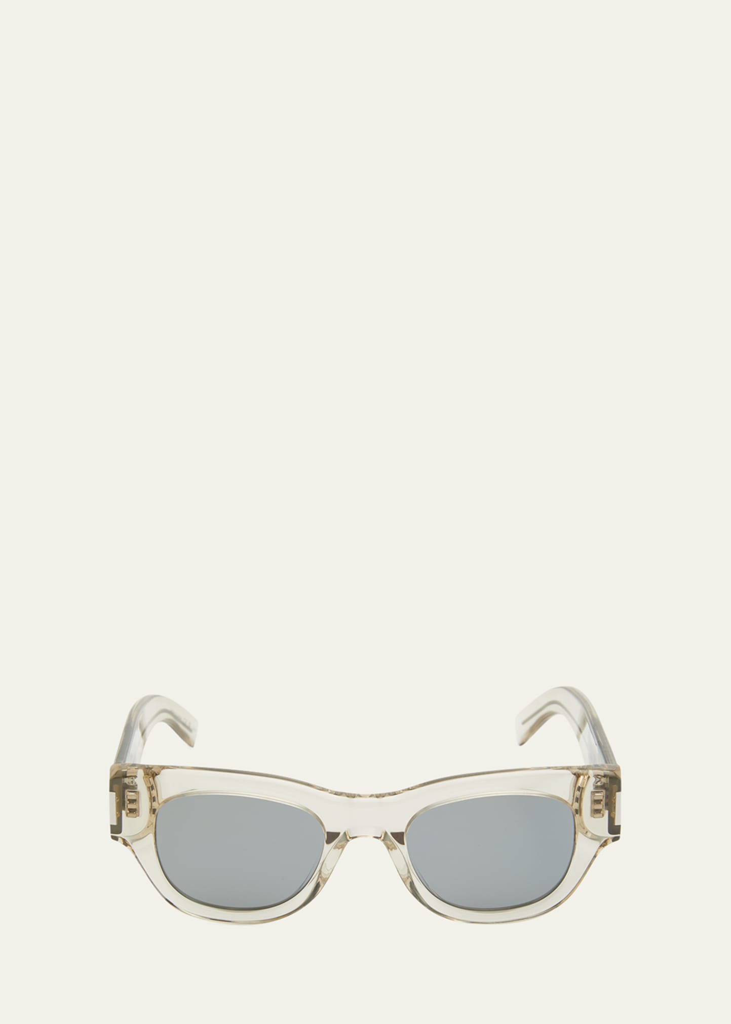 Shop Saint Laurent Engraved Logo Acetate Cat-eye Sunglasses In Crema Transparent