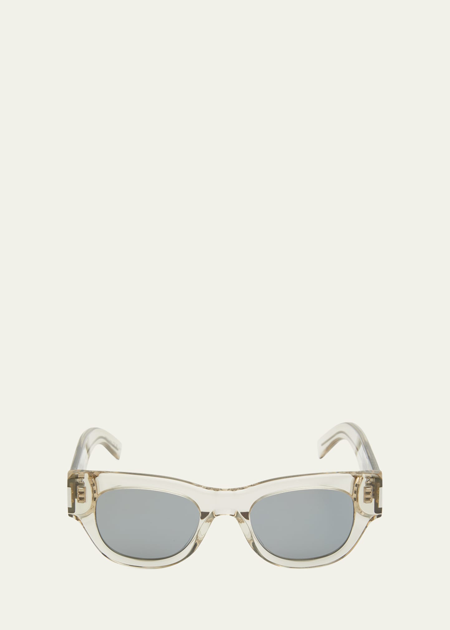 Saint Laurent Engraved Logo Acetate Cat-eye Sunglasses In Crema Transparent