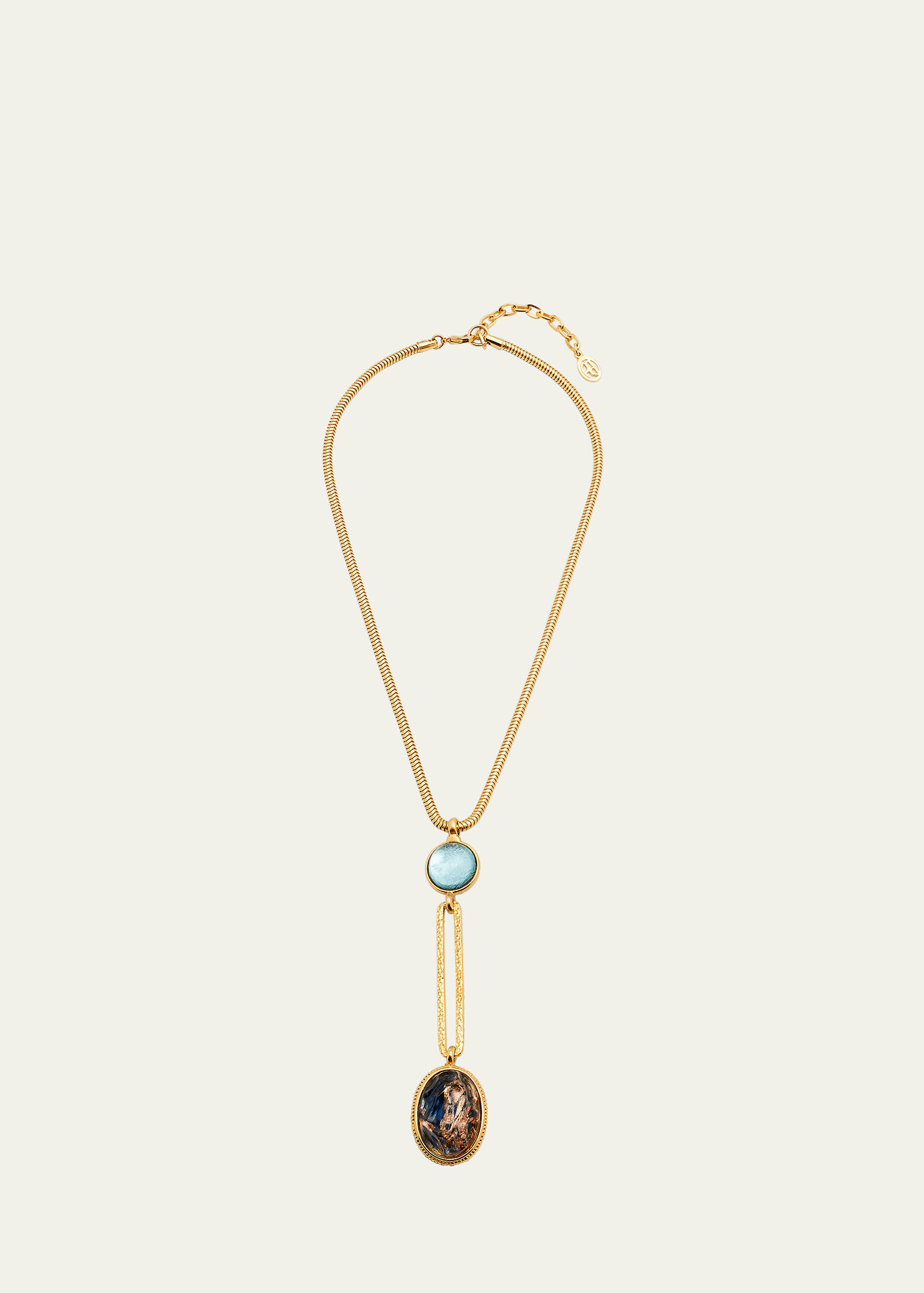 24K Snake Lariat Necklace with Stones