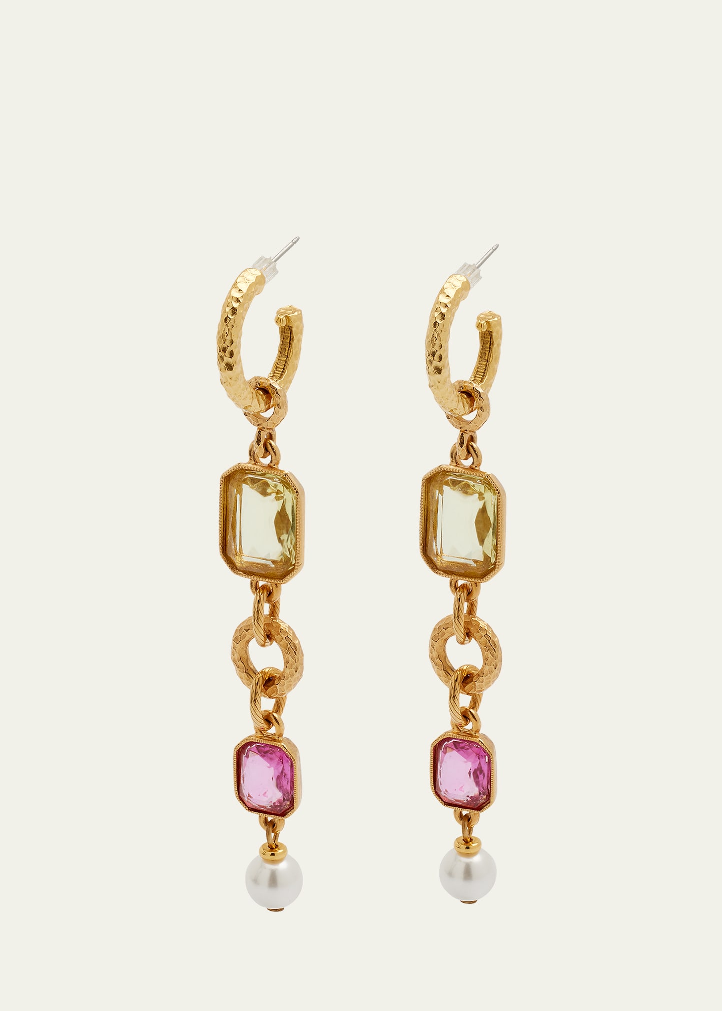 Small Hoop Earrings with Multi-Stone and Pearly Dangles
