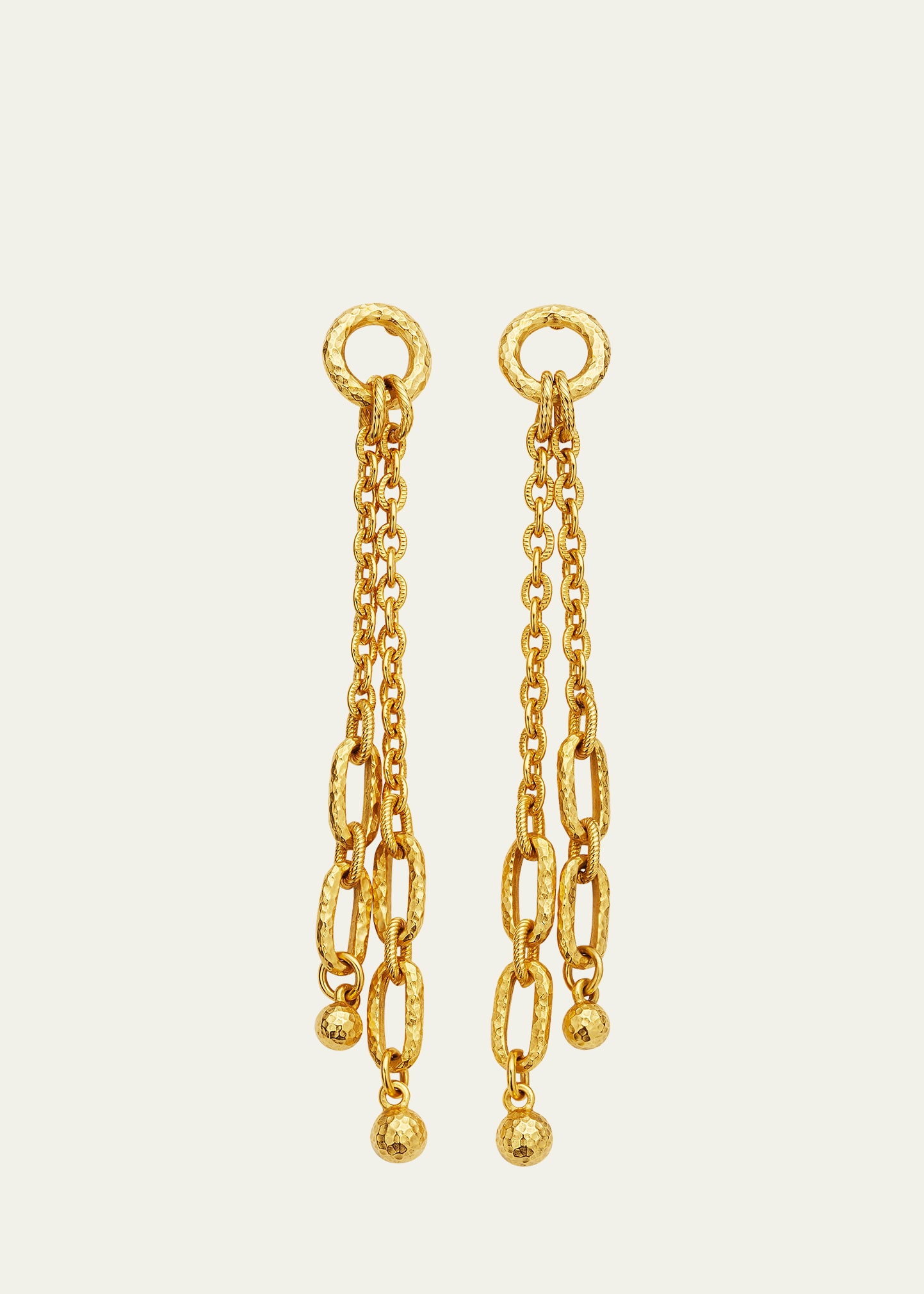 24k Yellow Gold Hammered Chain Post Earrings
