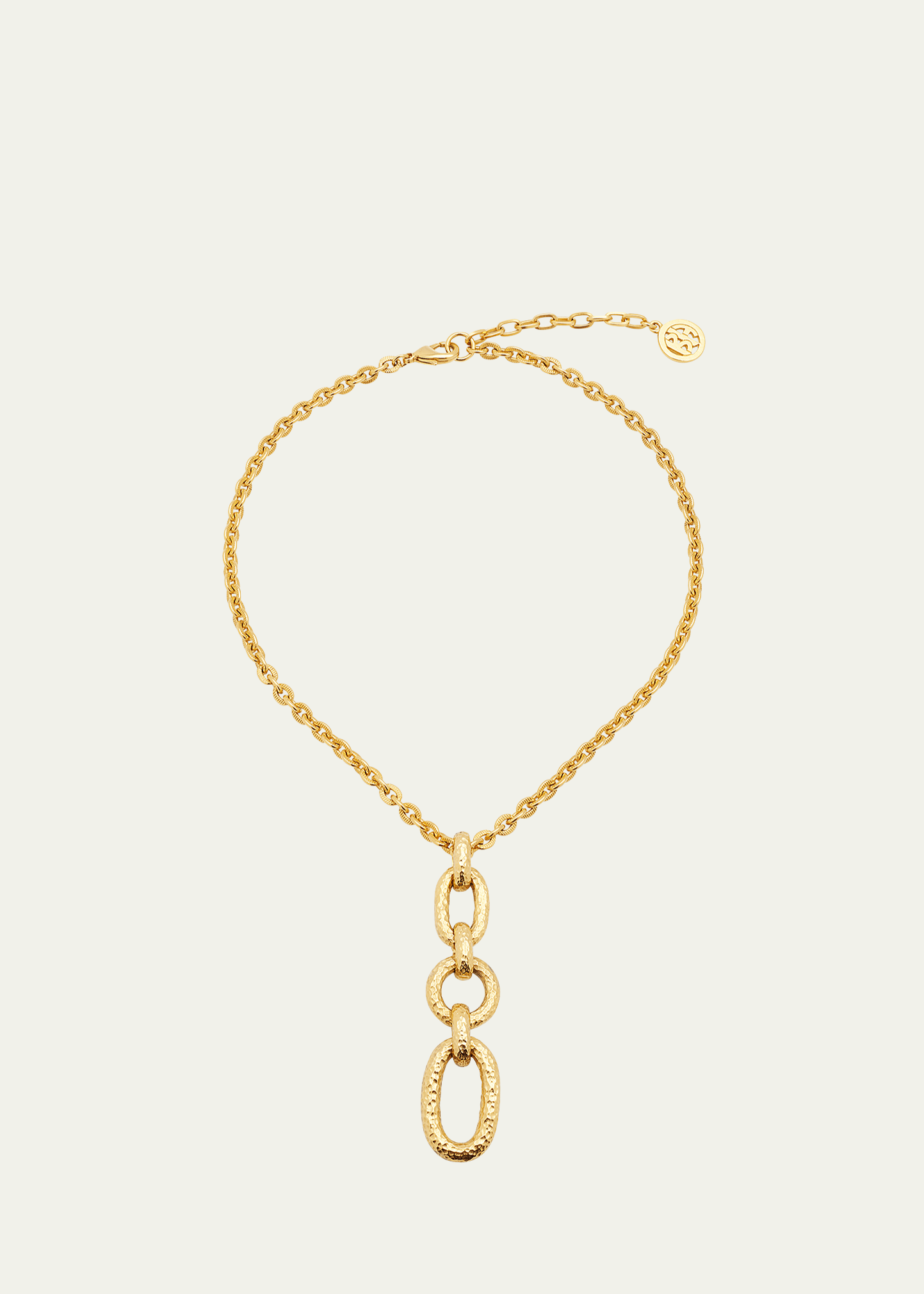 24K Chain Necklace with Hammered Link Pendant