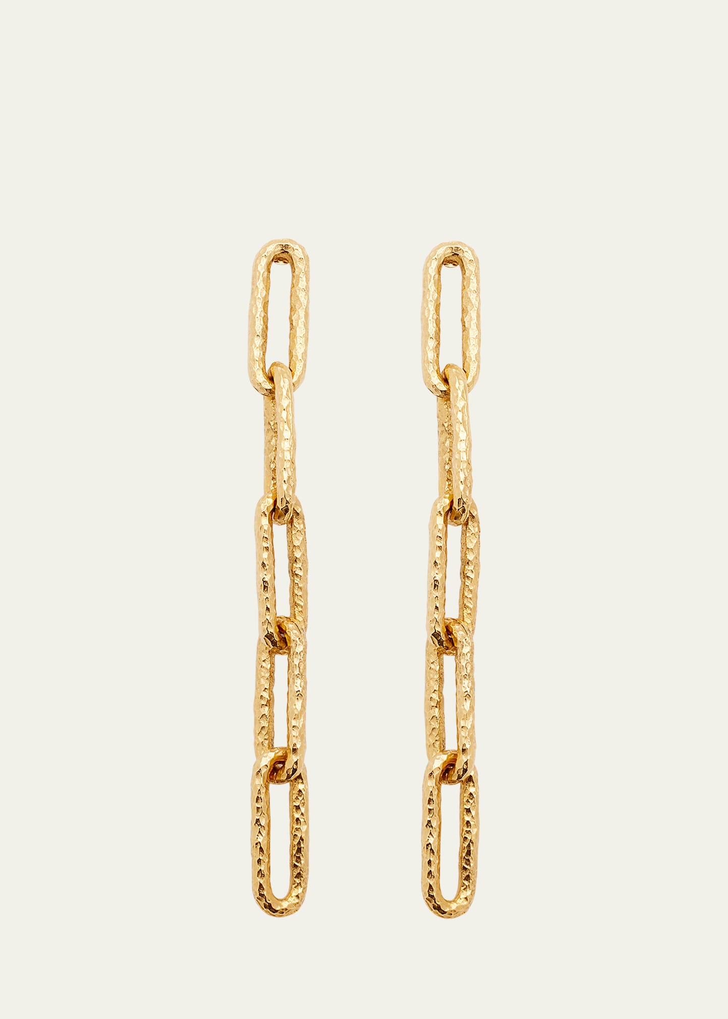 24K Yellow Gold Hammered Link Post Earrings