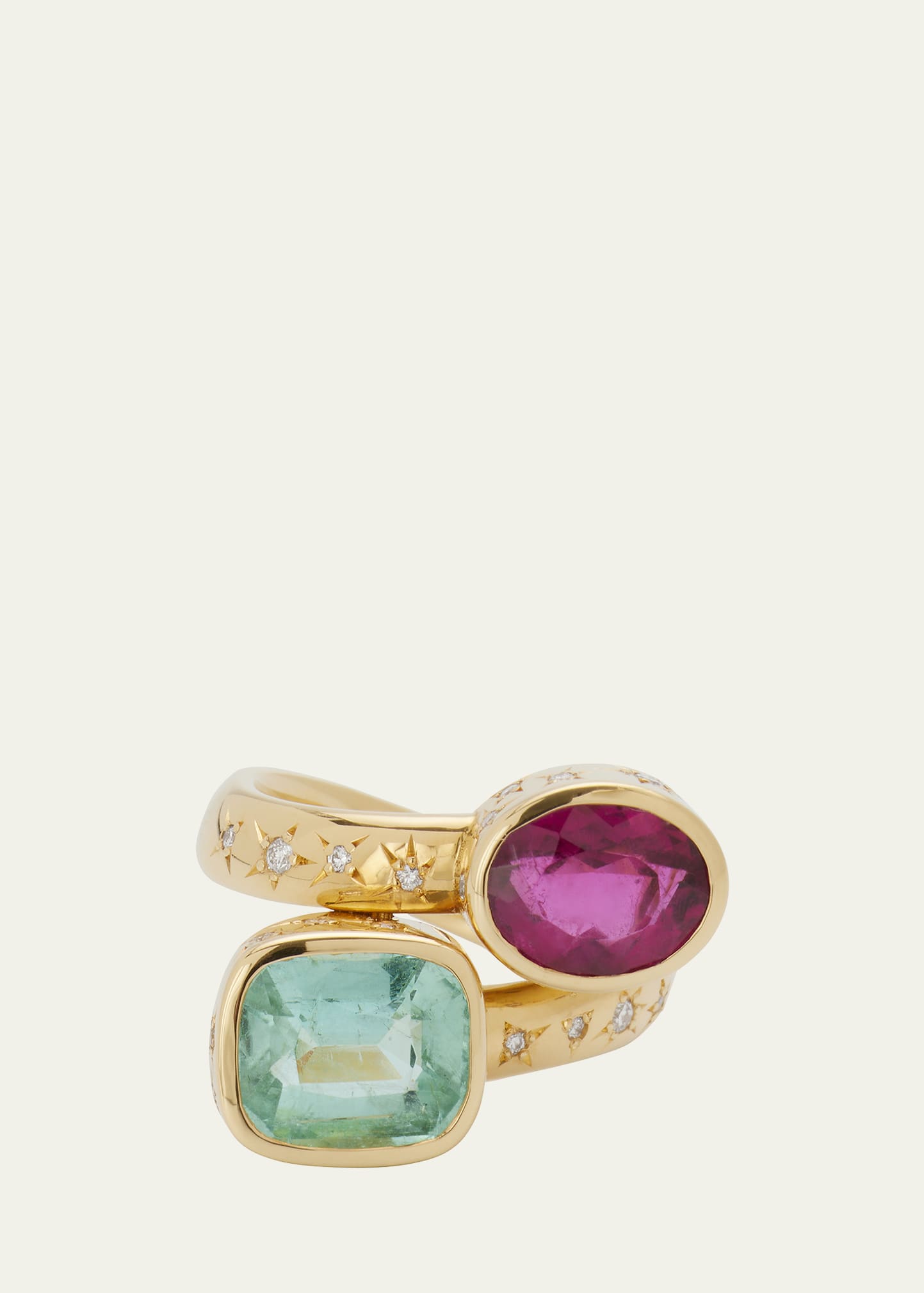 Jemma Wynne 18K Yellow Gold One-of-A-Kind Rubelite, Blue Tourmaline, & Diamond Bypass Ring