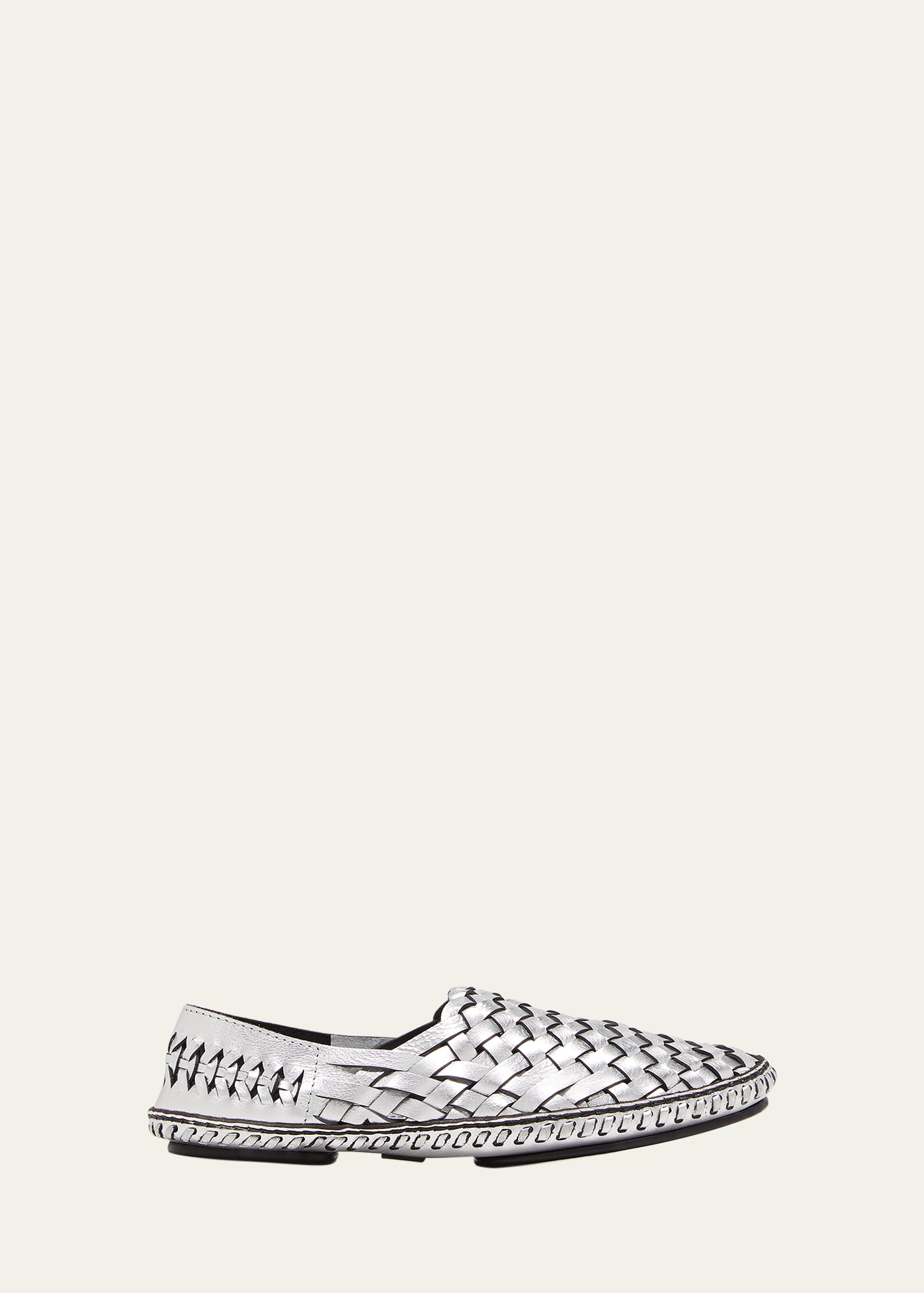 Saint Laurent Neil Woven Metallic Leather Loafers In Argento