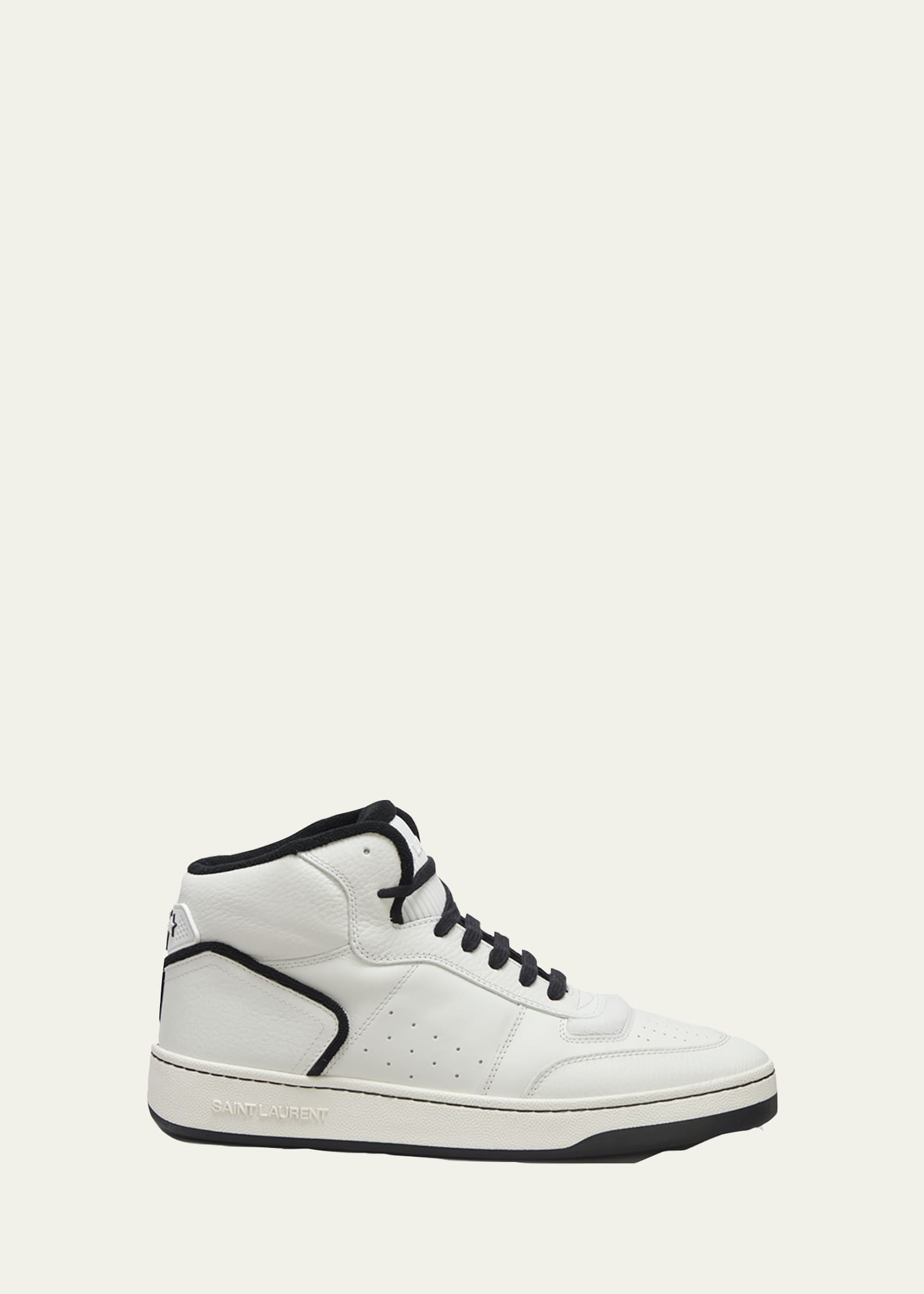 Saint Laurent Sl80 Mid Top Sneaker Cuir Meridiano Graine In White