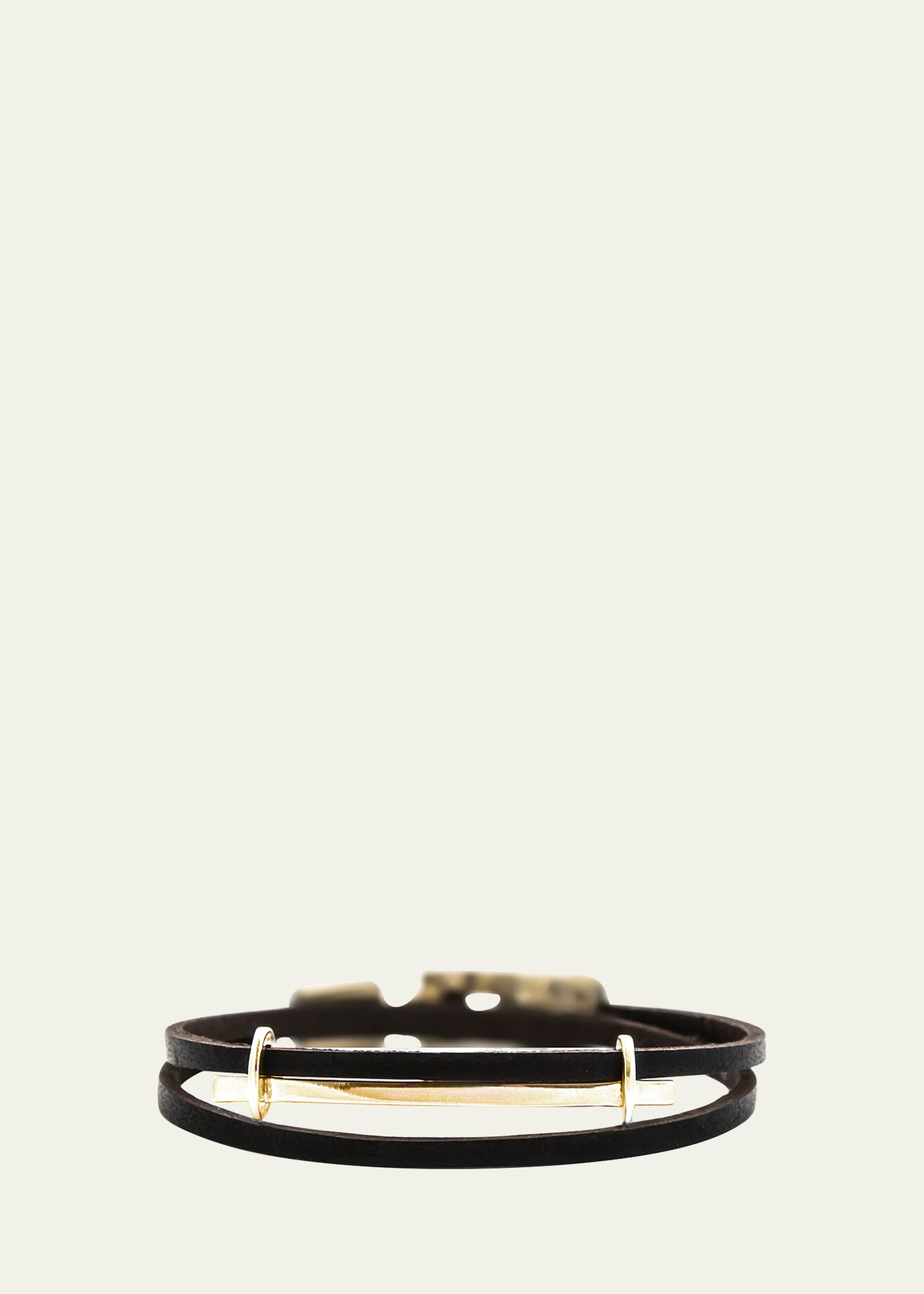 Zadeh Men's San Remo Double Wrap Leather Bracelet With 14k Gold Bar In Yellow Gold
