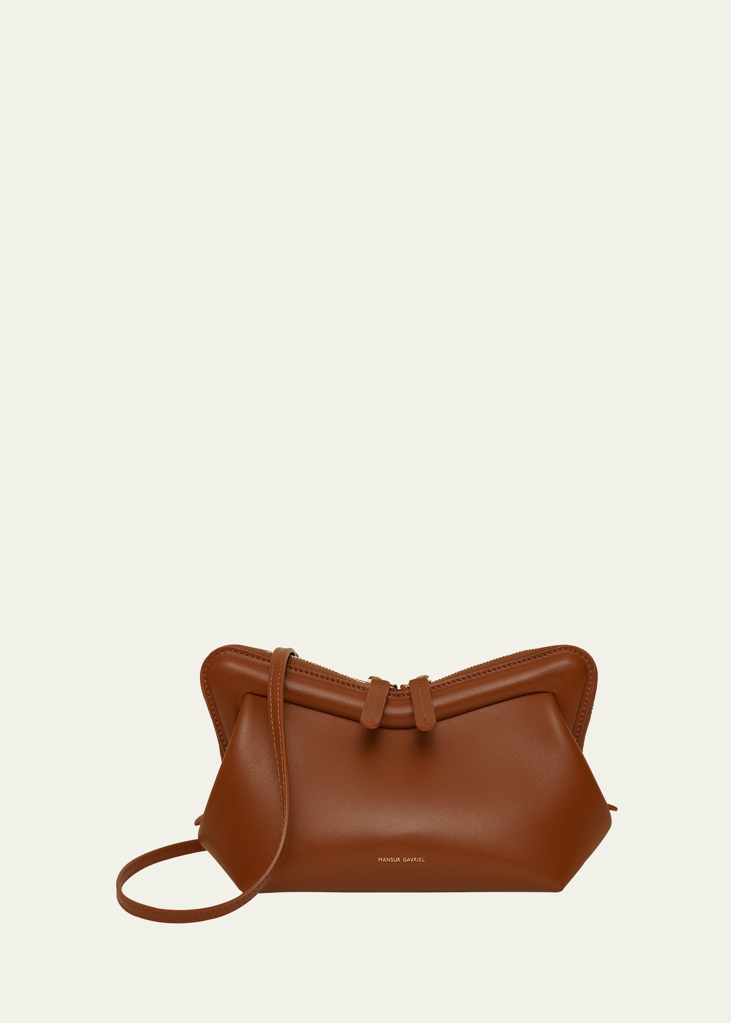 Mansur Gavriel M Frame Leather Clutch In Camel