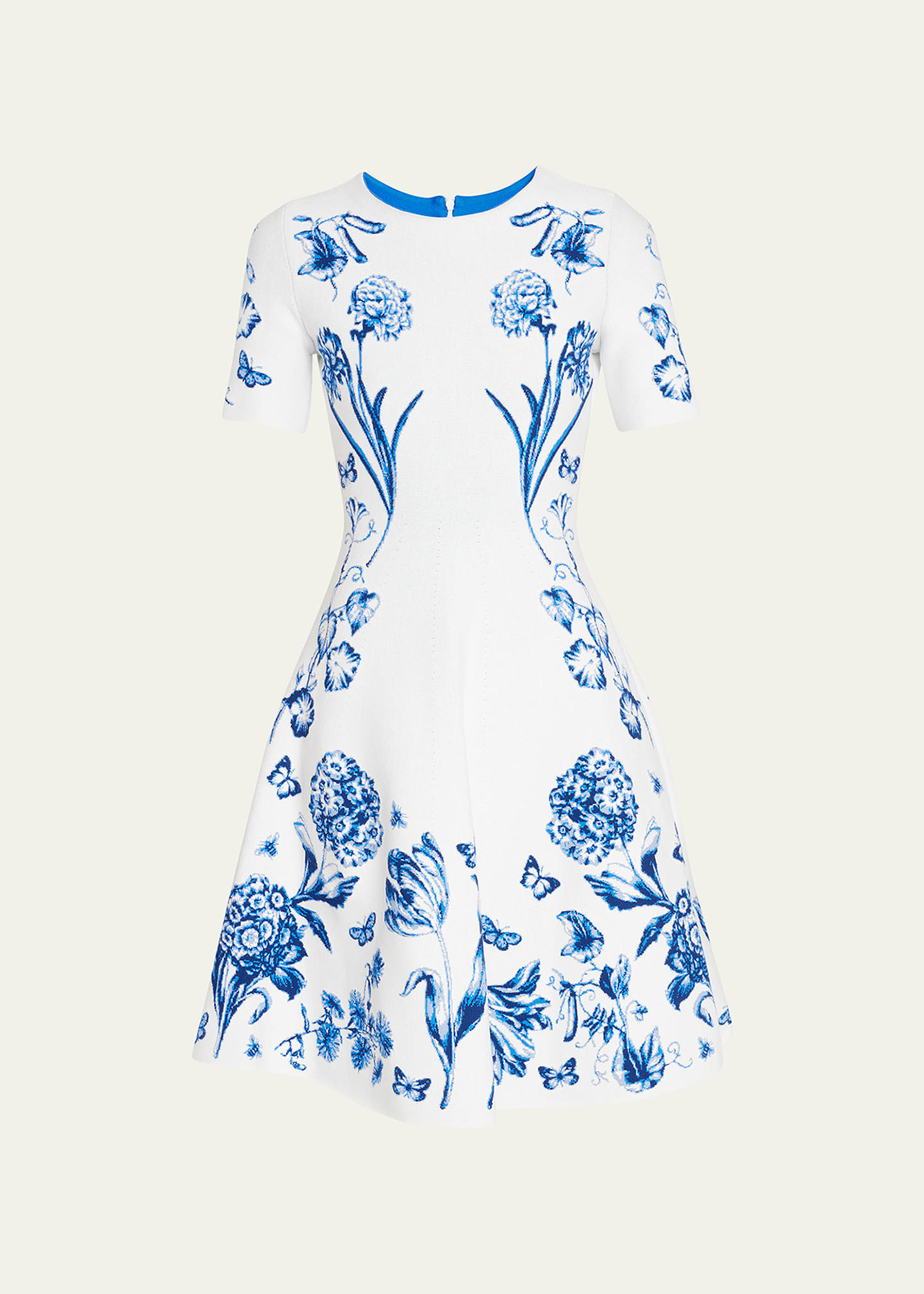 Oscar De La Renta Floral Jacquard Toile Knit Mini Dress In Blue | ModeSens