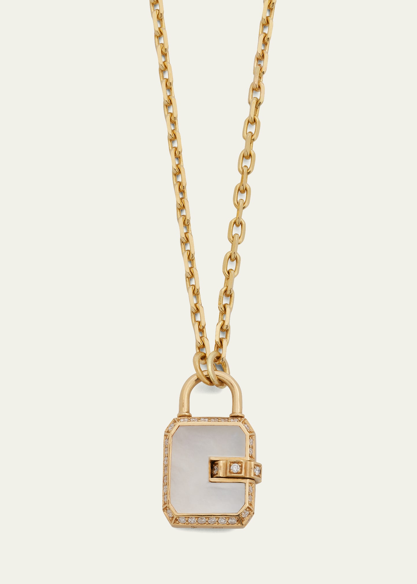 Mini Padlock Pendant with Mother-of-Pearl, Diamonds and 18K Yellow Gold